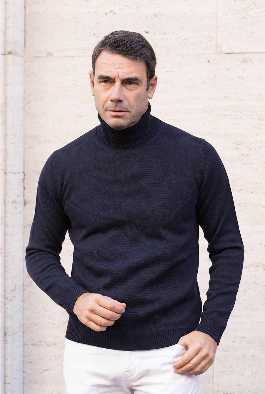 ROBERTO COLLINA Navy Blue Merino Wool Turtleneck