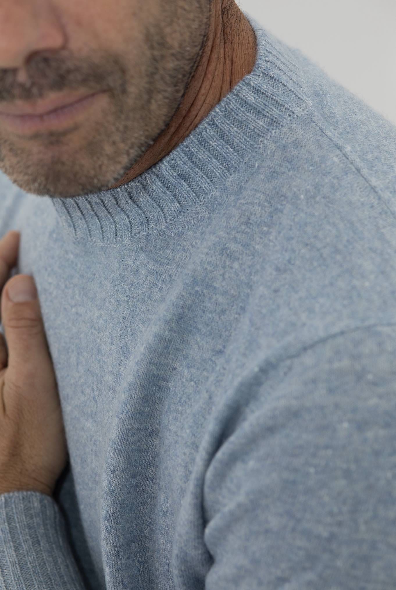 Girocollo Cashmere e Lino Celeste Mélange - Guarino Store