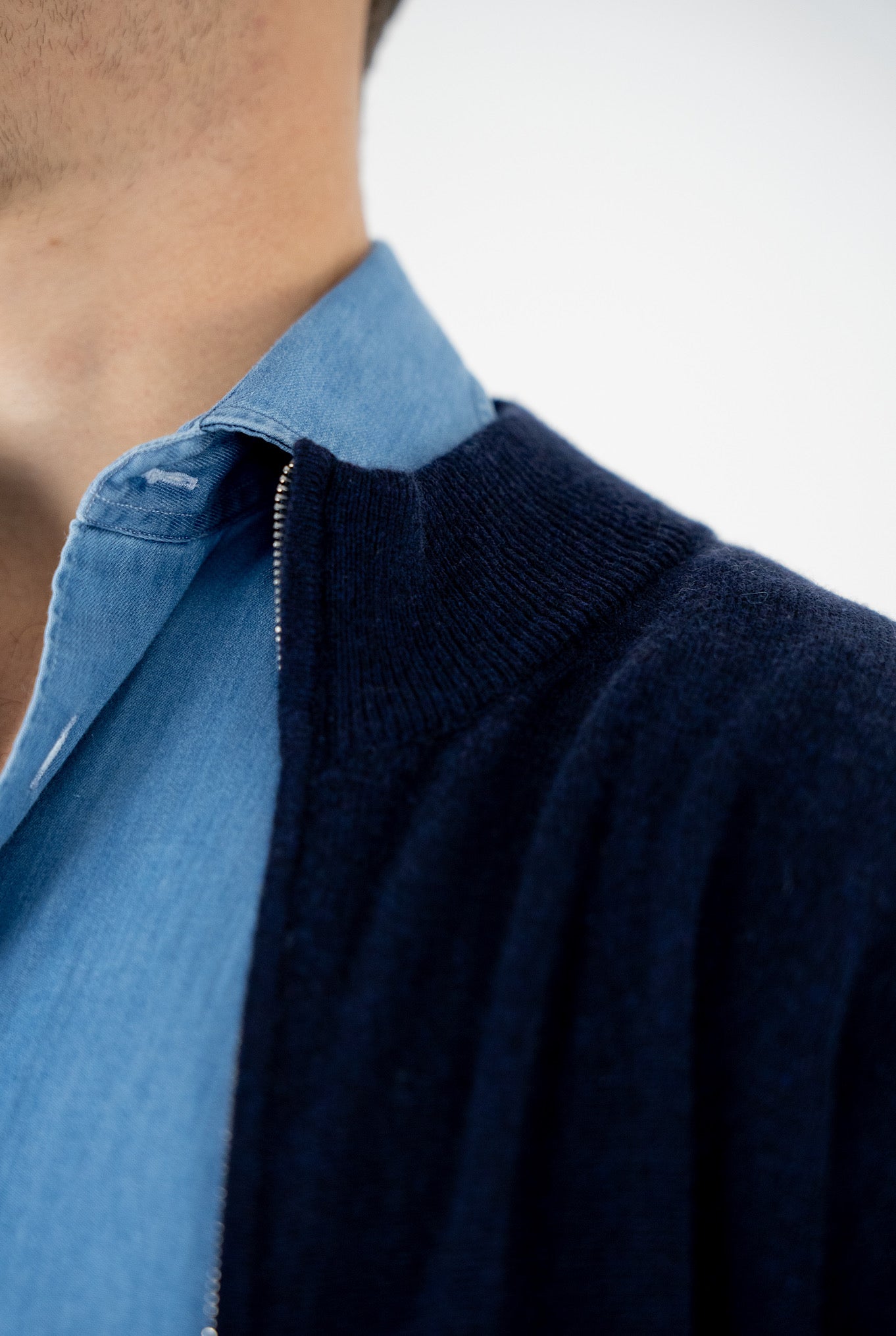 GUARINO Blue Cashmere Full Zip Pullover