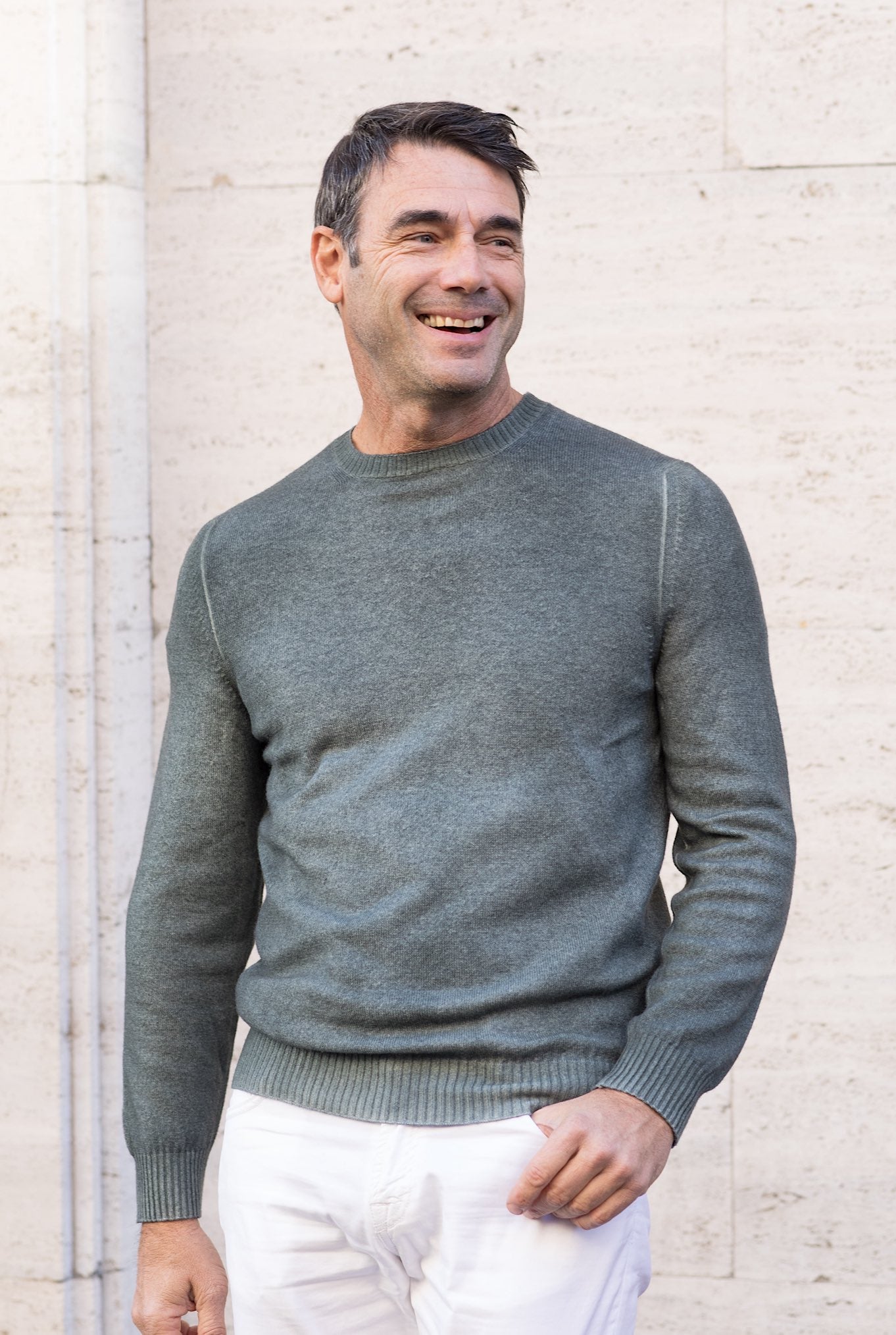 FEDELI Green "Sprayed" Cashmere Crewneck