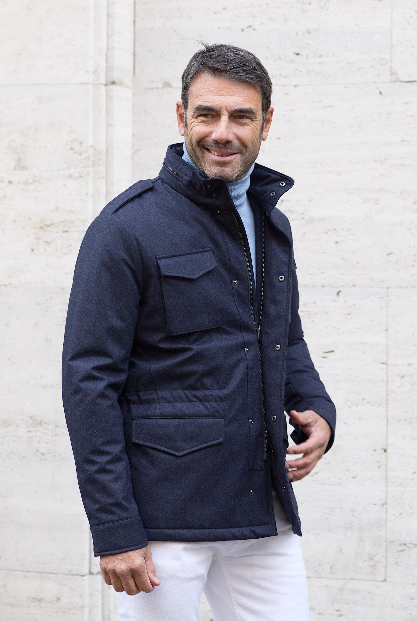 GUARINO Field Jacket Vitale Fabric Barberis Canonico Blue