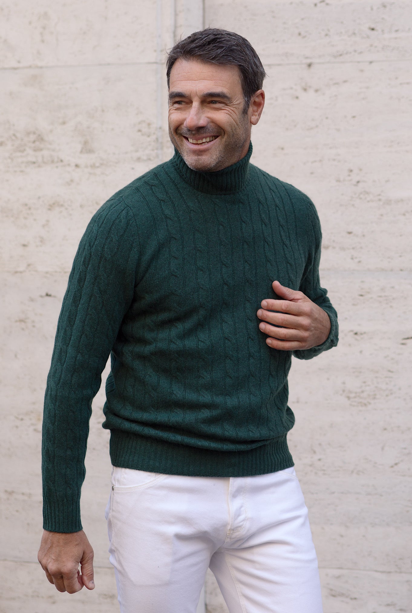 GUARINO Cable Turtleneck in Green Cashmere