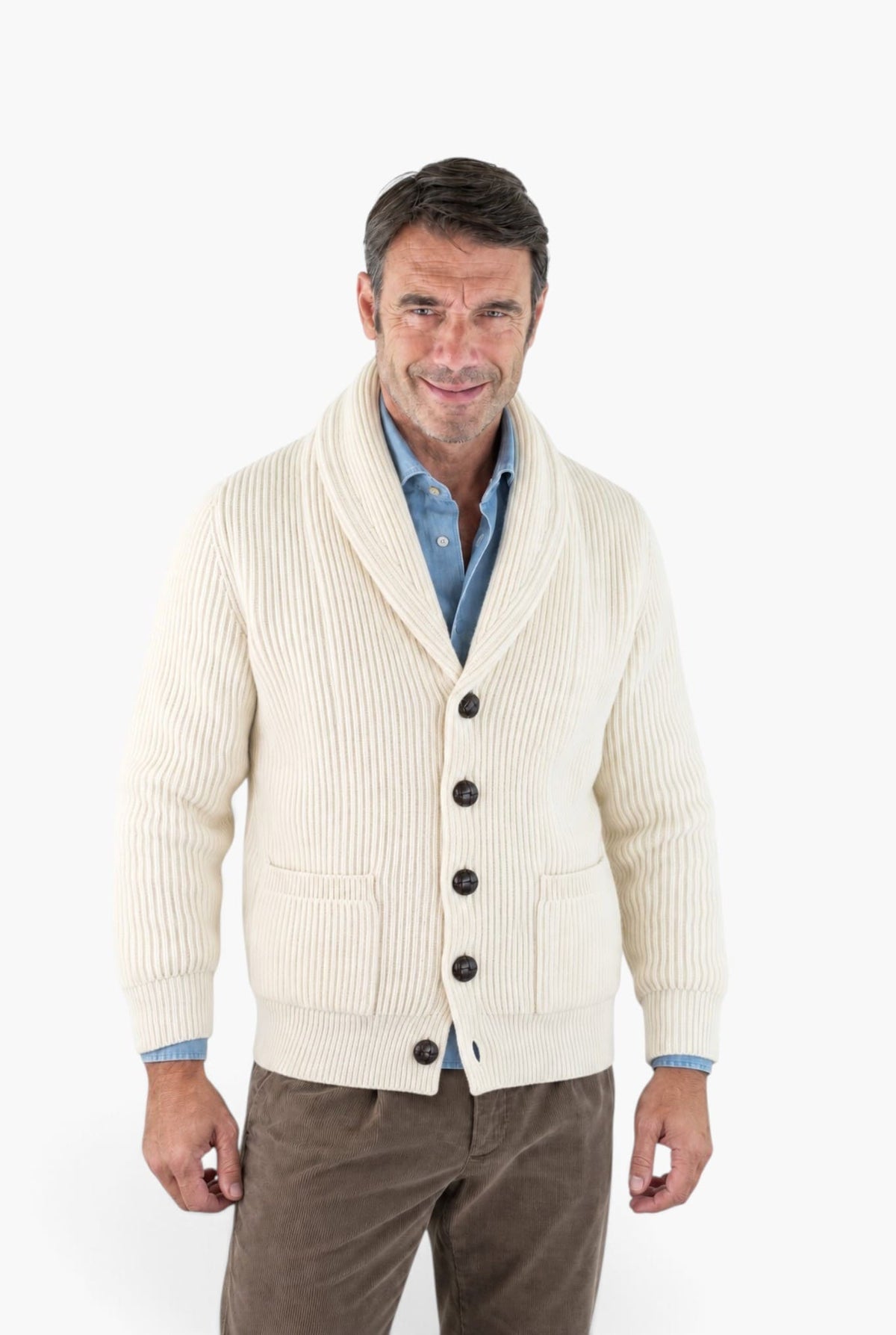 Cardigan Sciallato Lana Cashmere Bianco MC GEORGE OF SCOTLAND