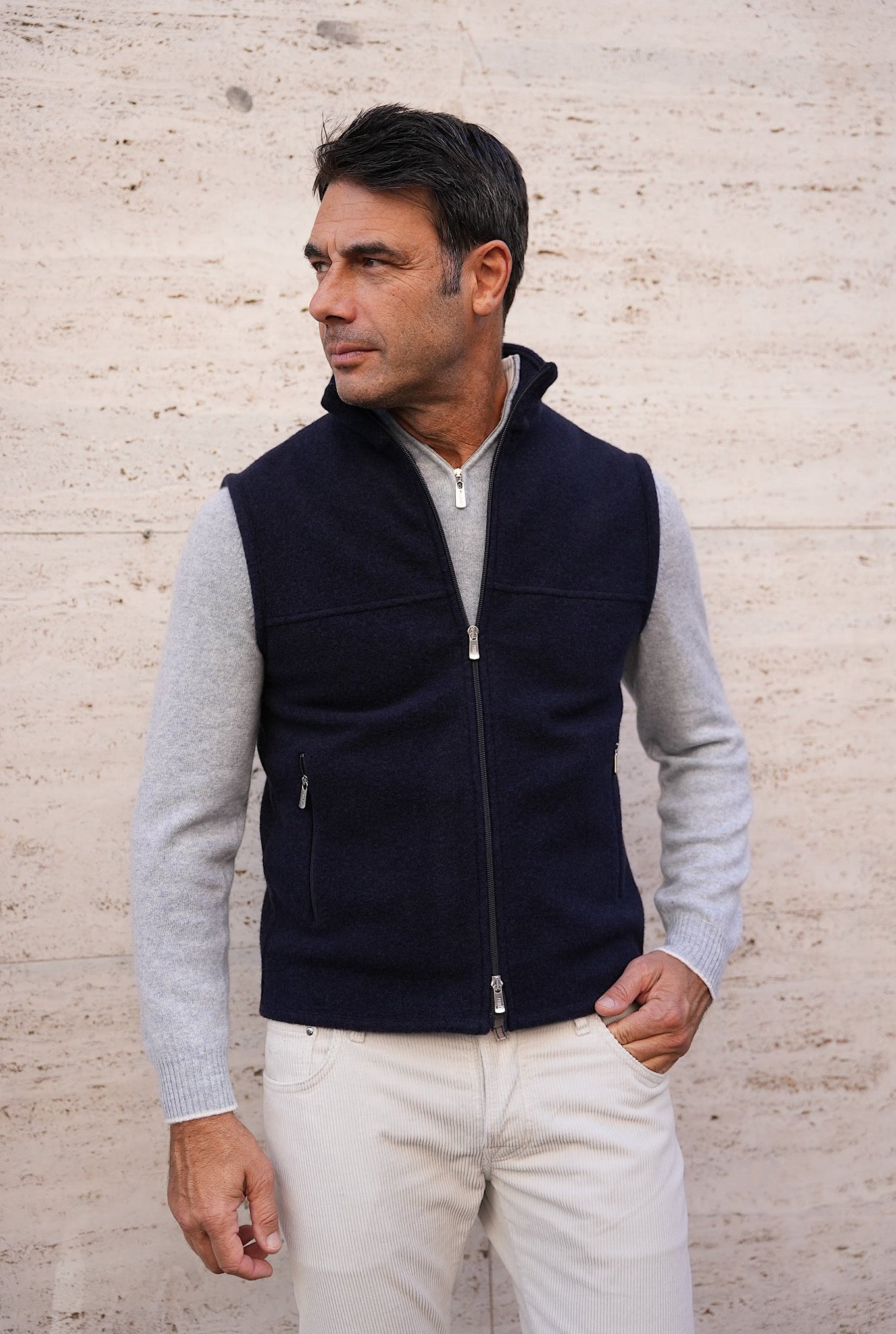 FEDELI Gilet in Pile di Cashmere Blu