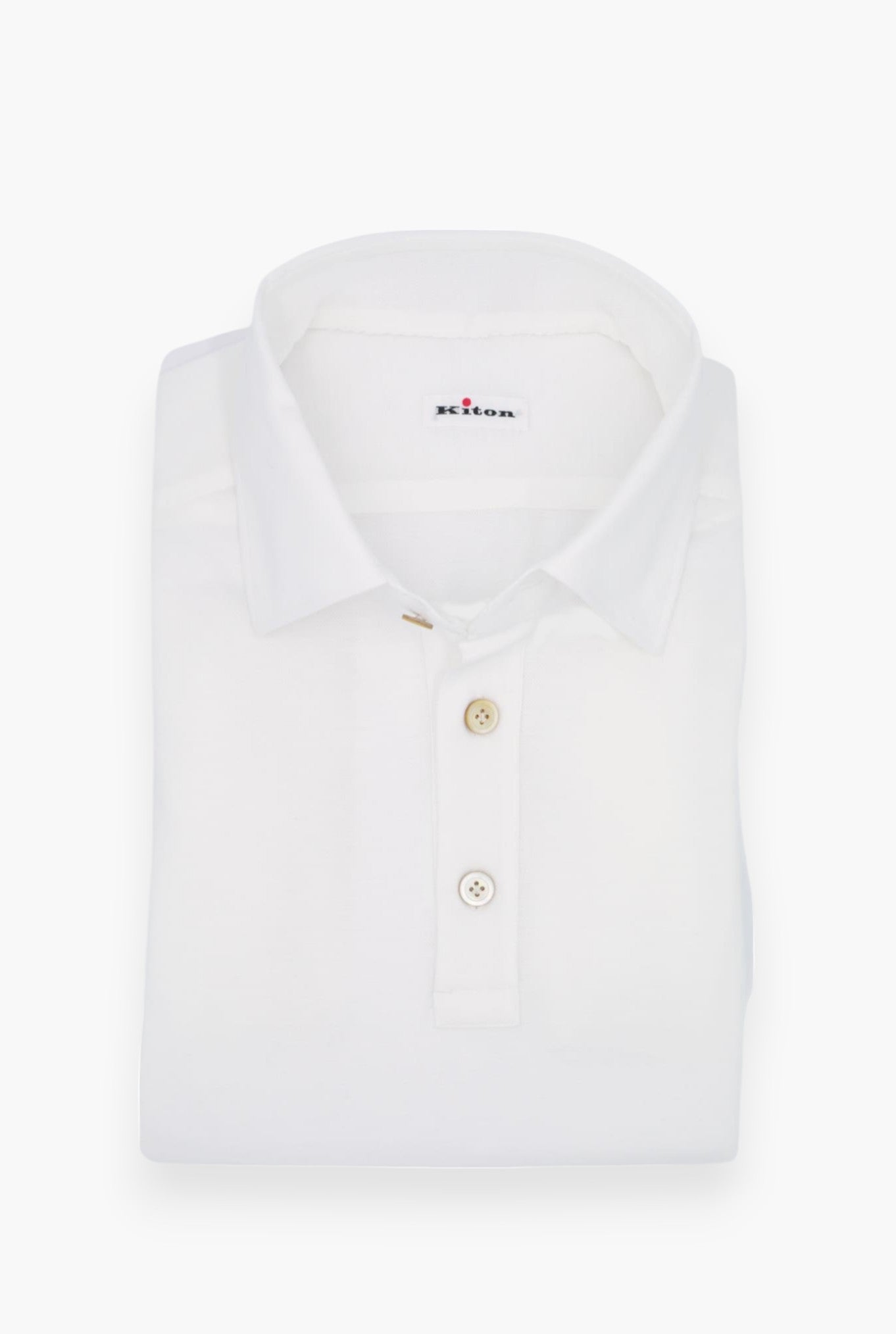 KITON Polo Maniche Lunghe Cotone Crepe Bianco