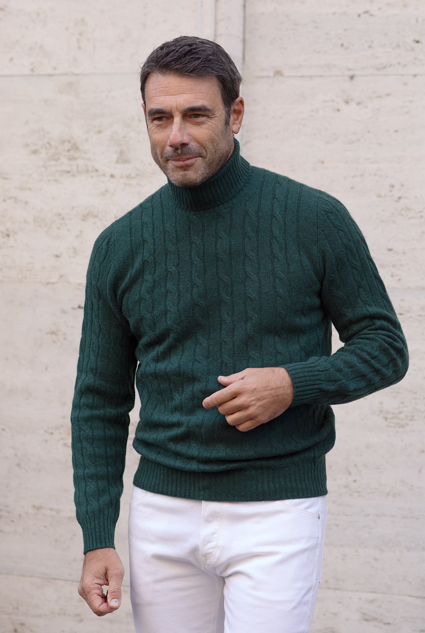 GUARINO Cable Turtleneck in Green Cashmere