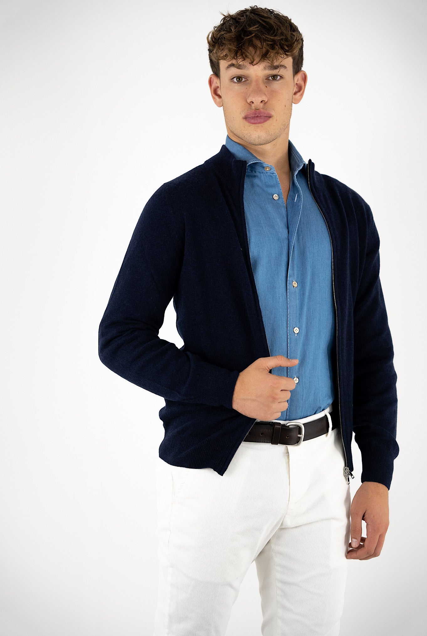 GUARINO Blue Cashmere Full Zip Pullover