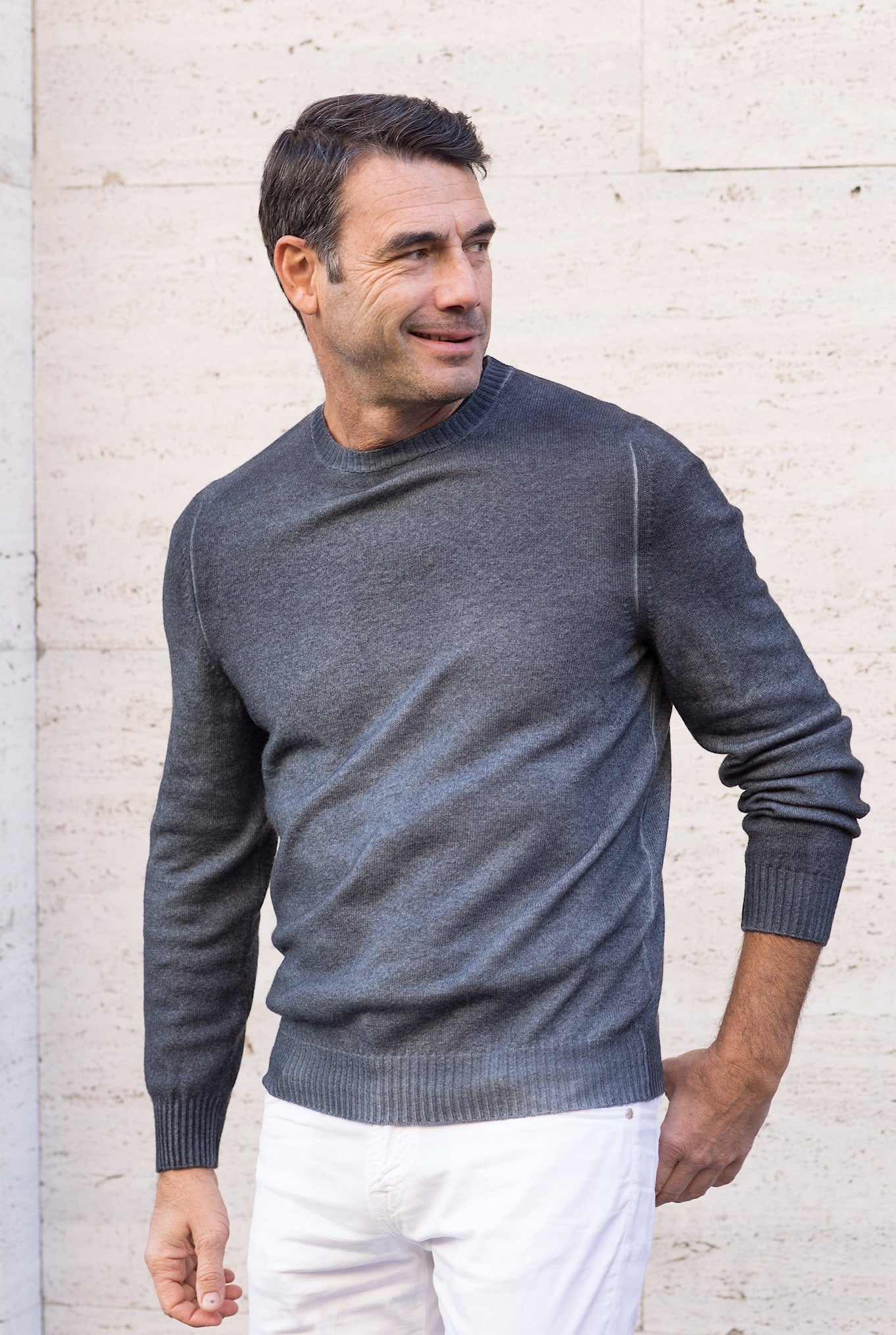 FEDELI Blue "Sprayed" Cashmere Crewneck