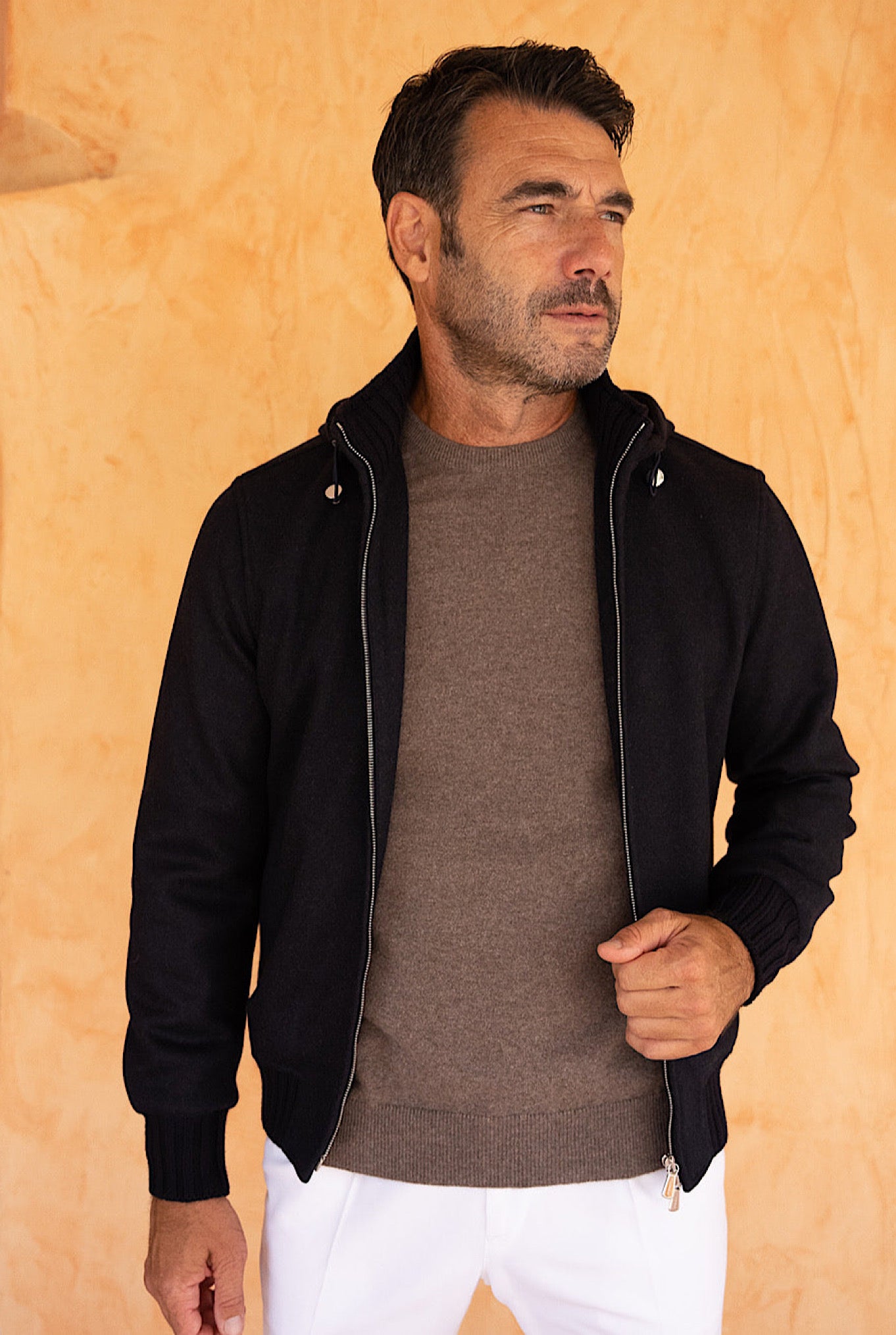 MANDELLI Giubbino in Cashmere con Cappuccio Staccabile Blu