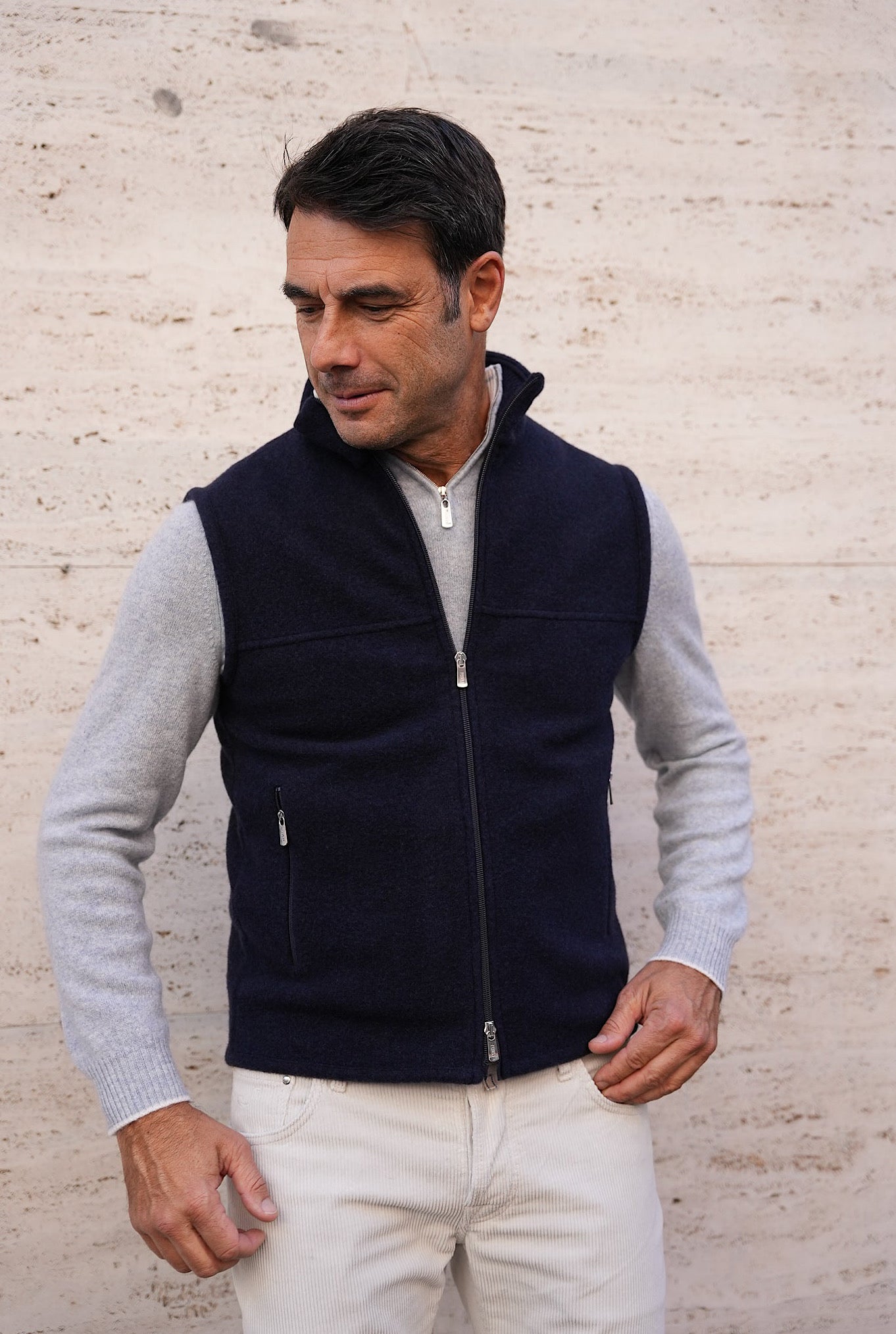 FEDELI Gilet in Pile di Cashmere Blu