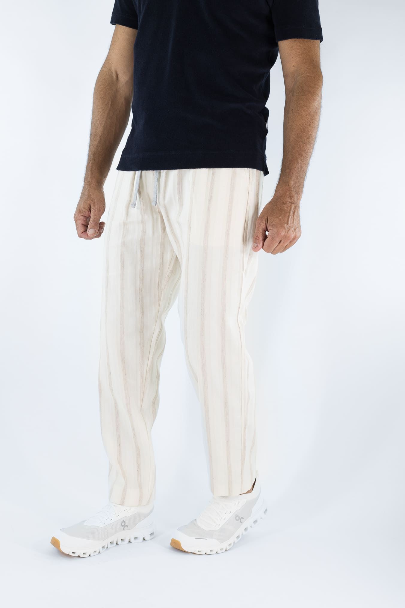FEDELI Pantaloni Lino Rigato Comfort "Bonifacio" Panna/Beige