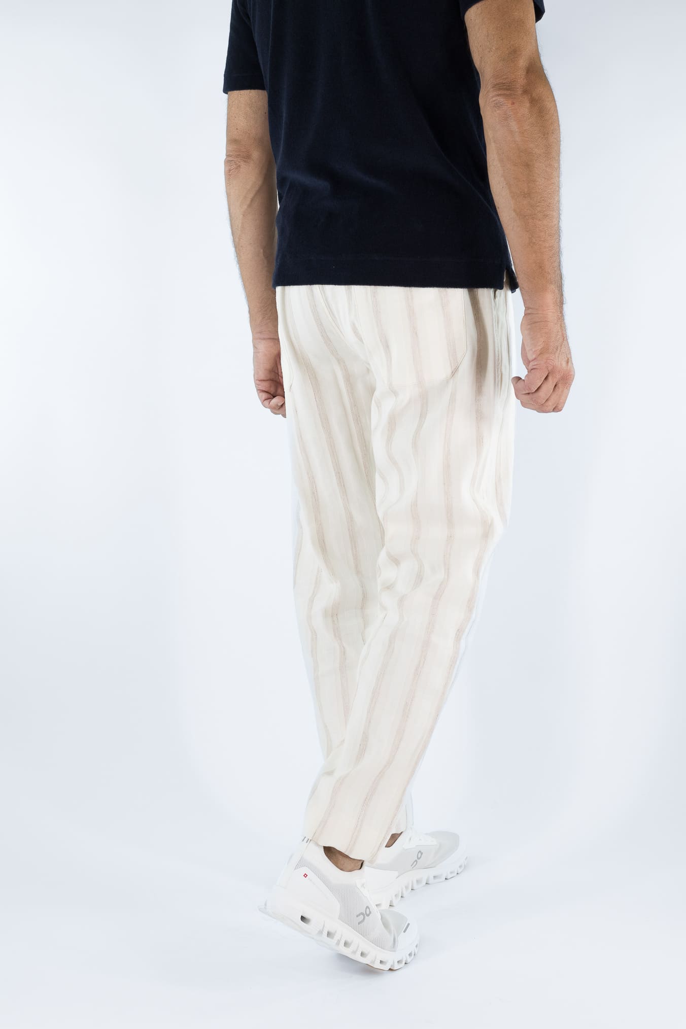 FEDELI Pantaloni Lino Rigato Comfort "Bonifacio" Panna/Beige