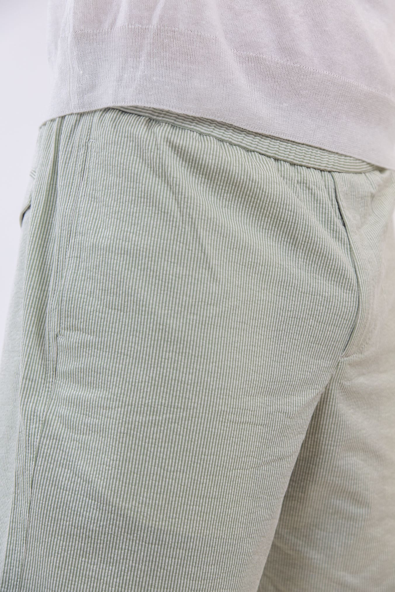 HINDUSTRIE SHORTS  Seersucker Cotton and Linen Green Stripes