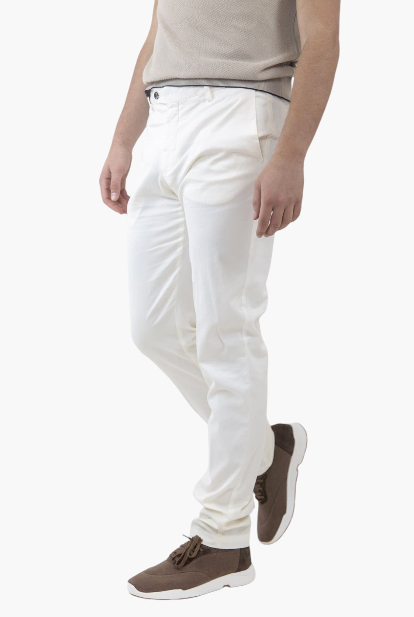 GUARINO Creamy White Cotton and Silk Trousers