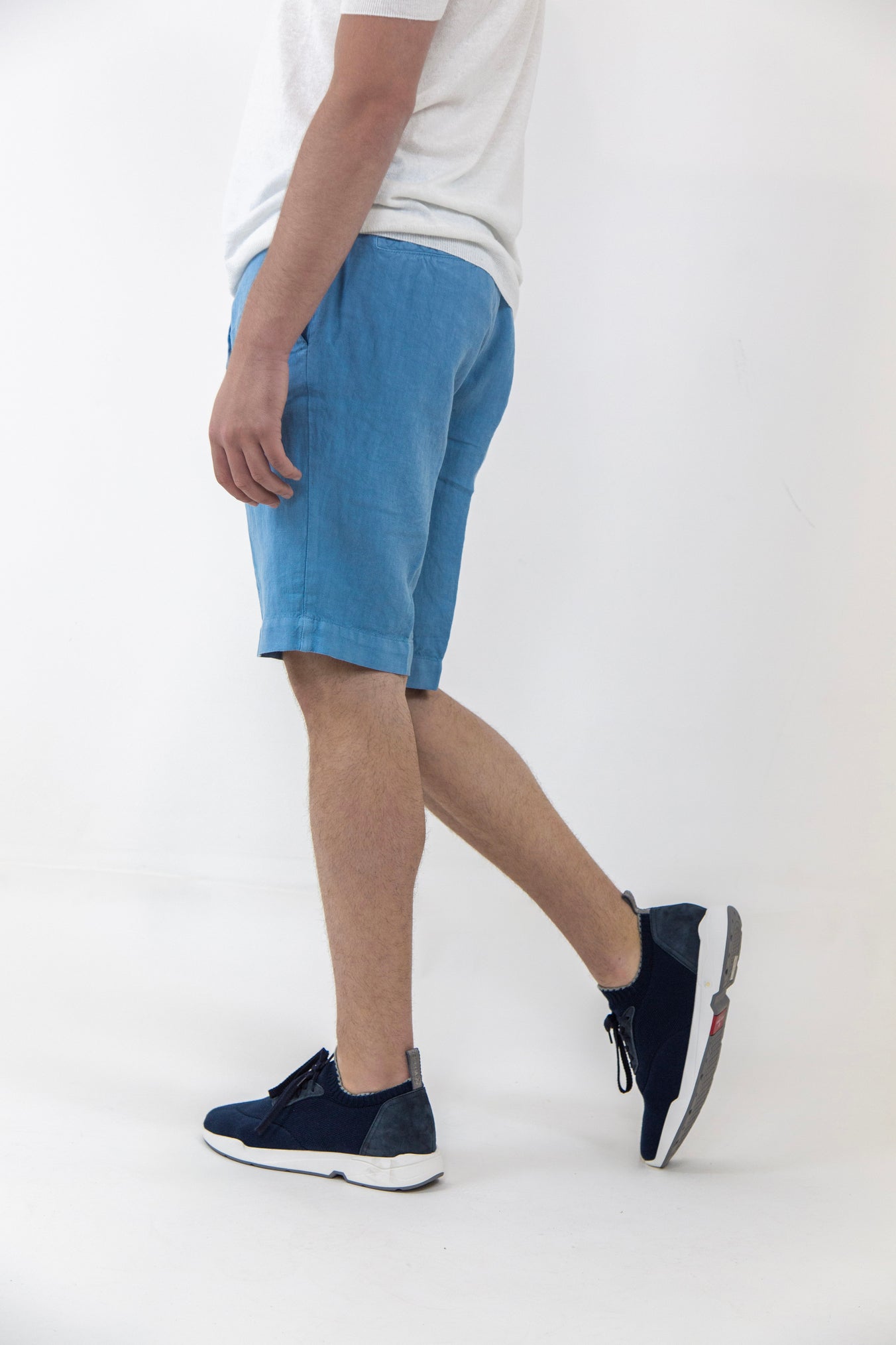 GUARINO Bermuda Shorts con Coulisse Lino Azzurro