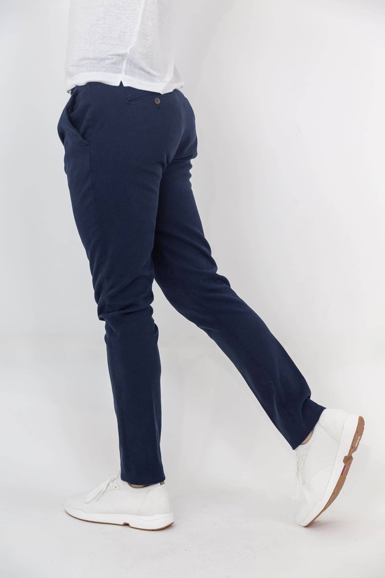 MYTHS Stretch Cotton Navy Blue Pleated Trousers