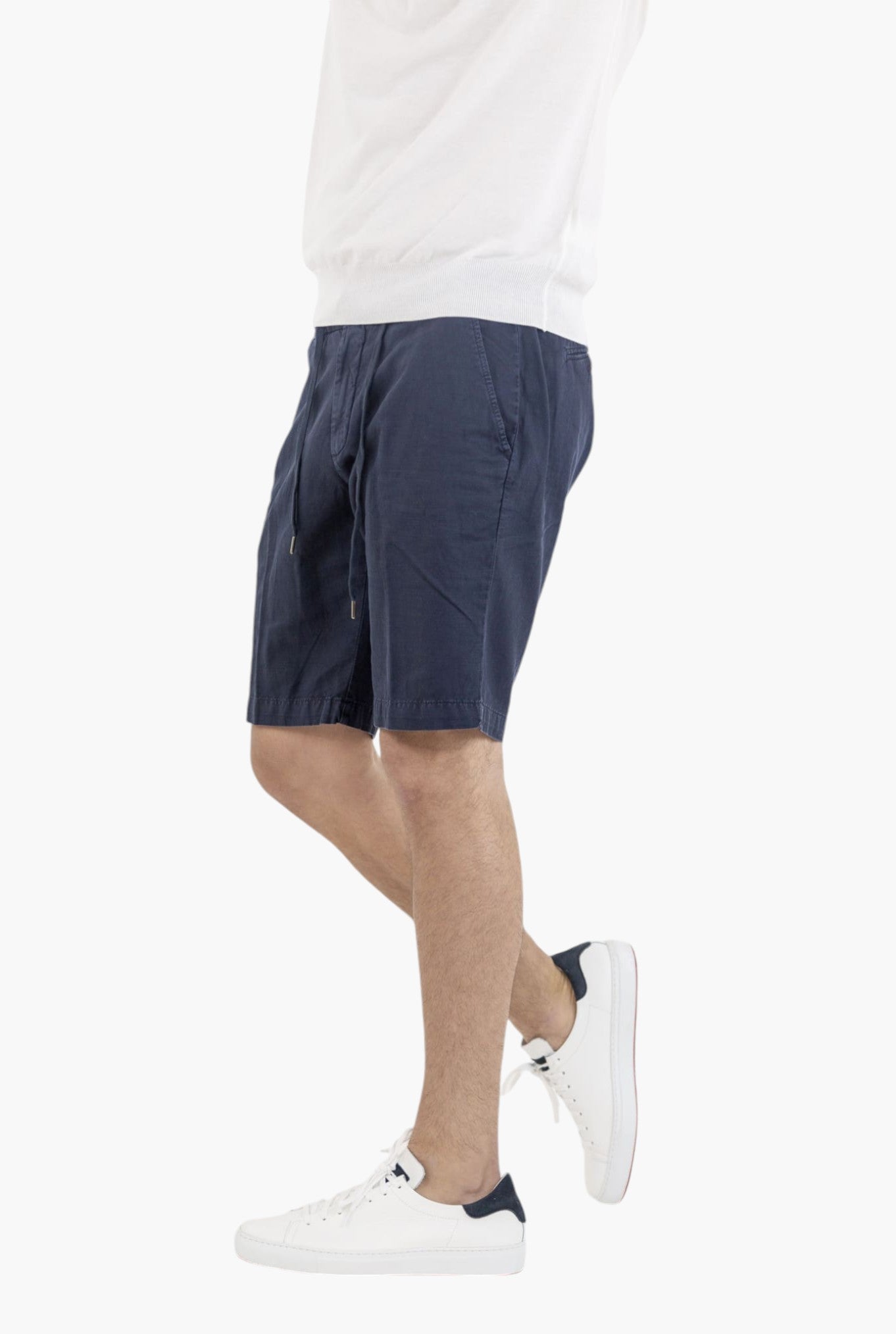 GUARINO Navy Blue Cotton Linen Bermuda Shorts with Drawstring