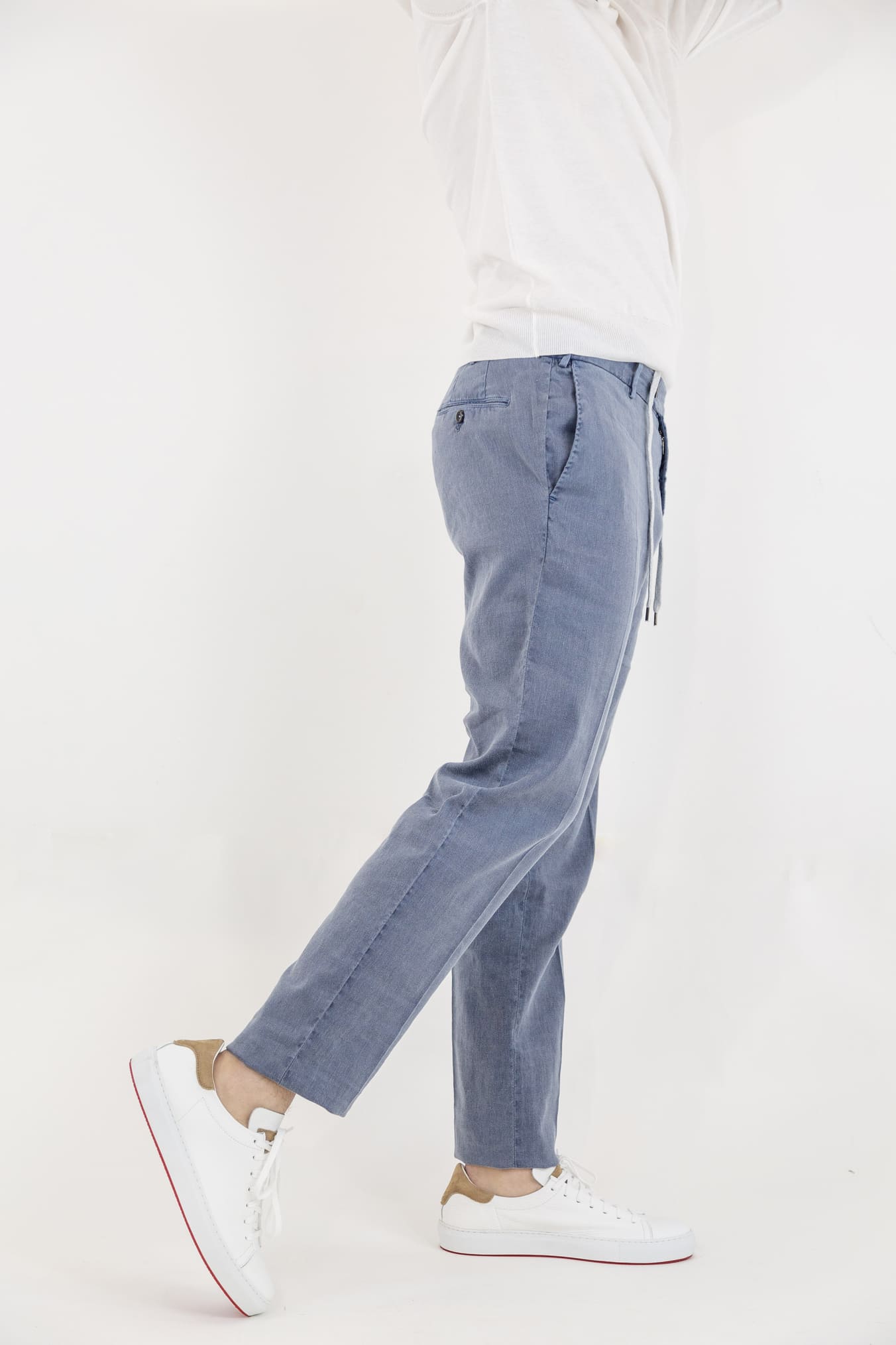 PT Pantaloni con Coulisse Removibile Lino e Cotone Blu Denim