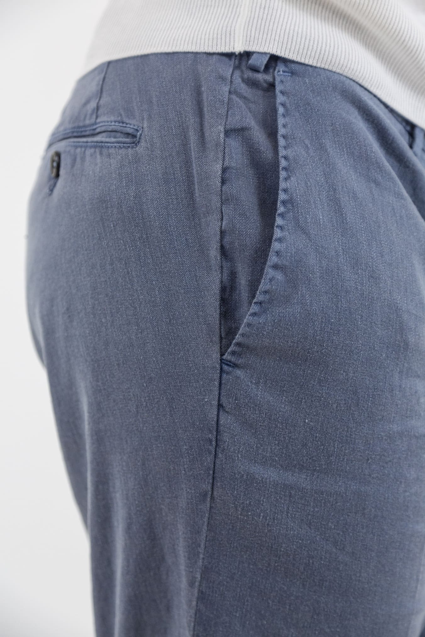 PT Pantaloni con Coulisse Removibile Lino e Cotone Blu Denim