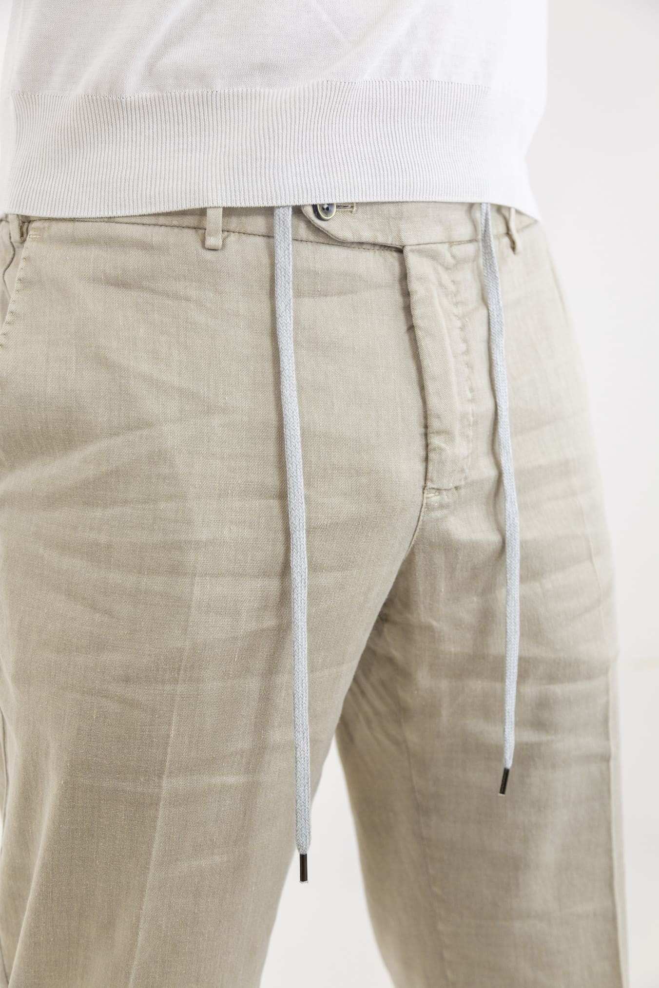 PT Beige Linen and Cotton Trousers with Removable Drawstring