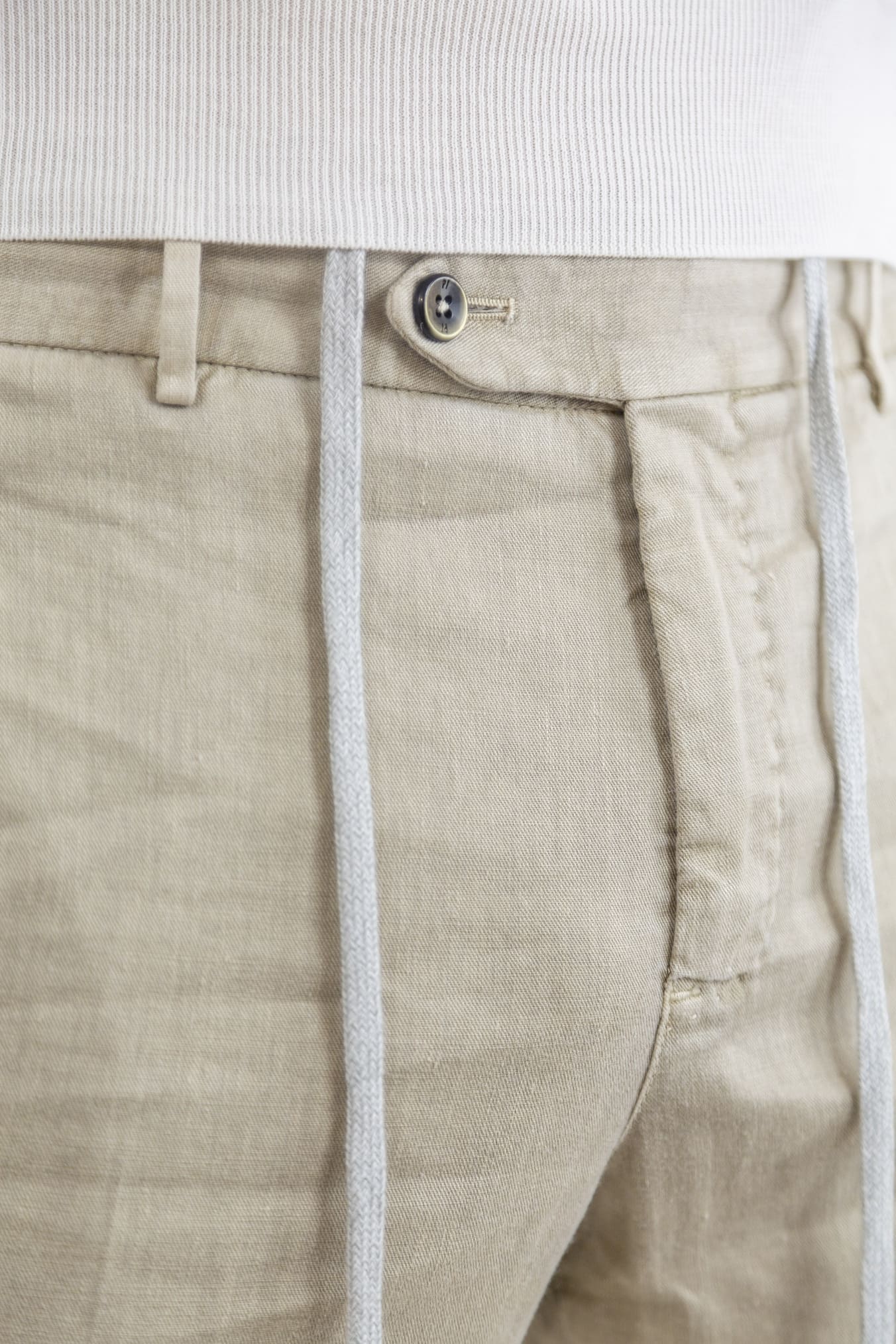 PT Beige Linen and Cotton Trousers with Removable Drawstring