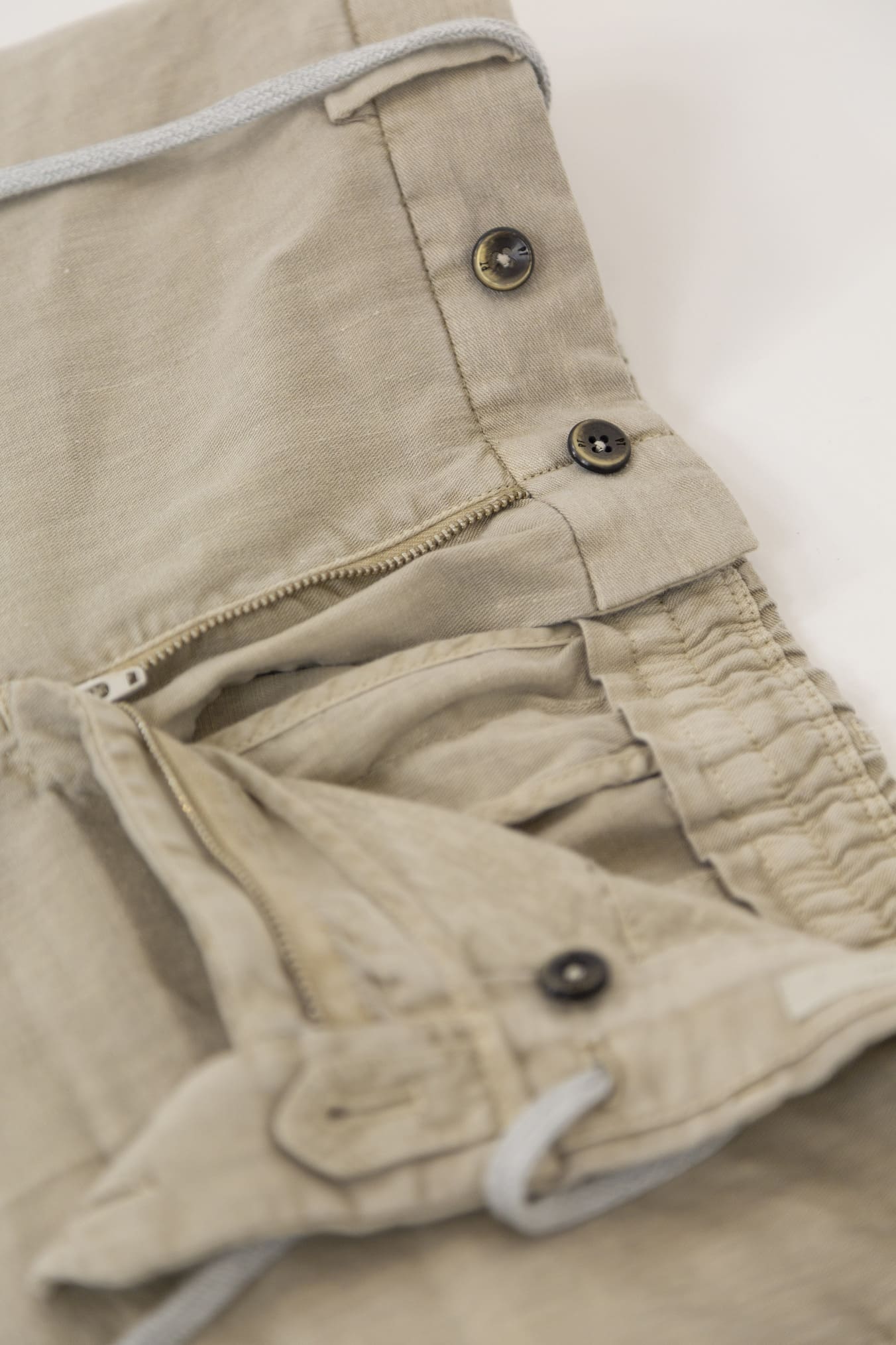 PT Beige Linen and Cotton Trousers with Removable Drawstring