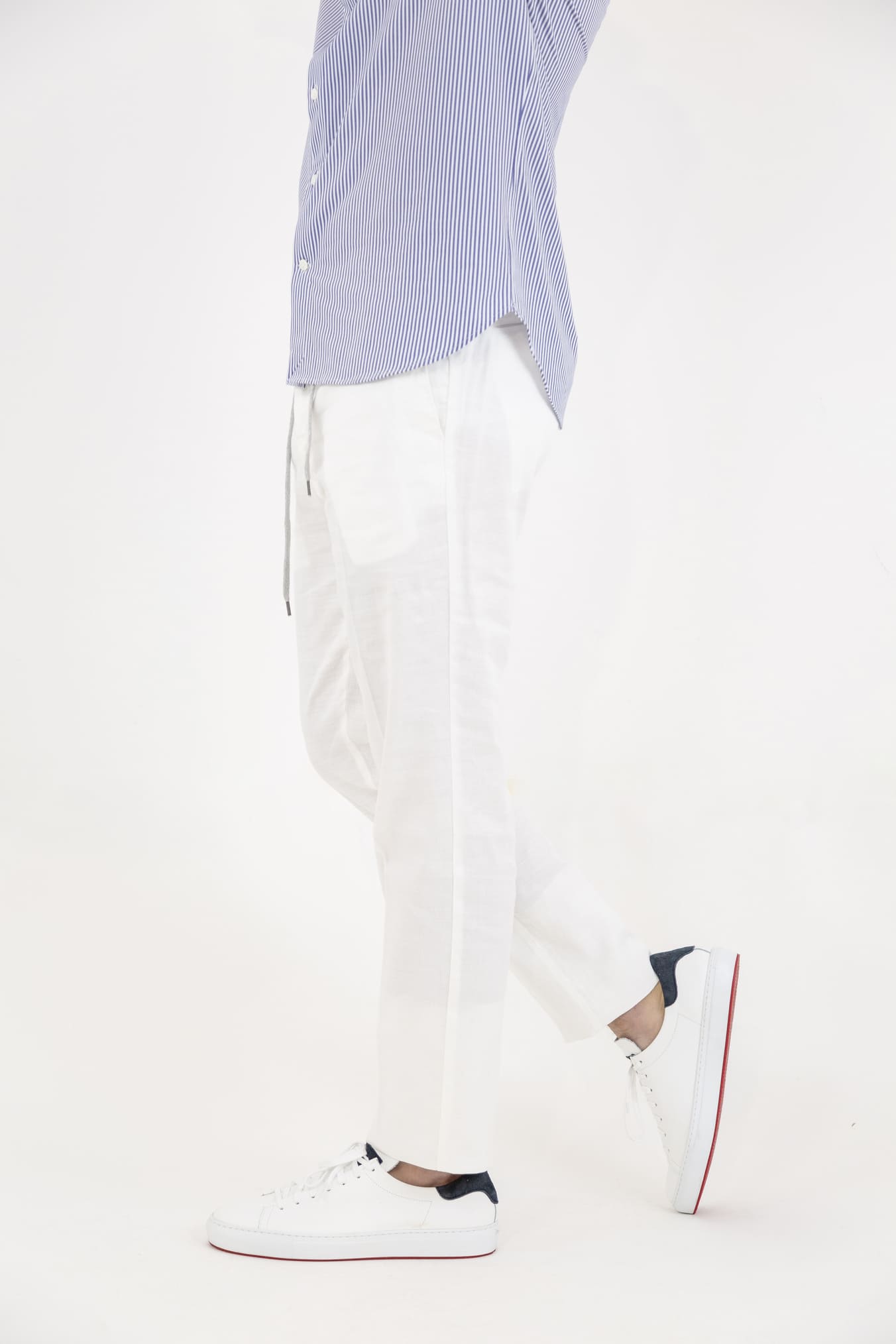 PT White Linen and Cotton Trousers with Removable Drawstring