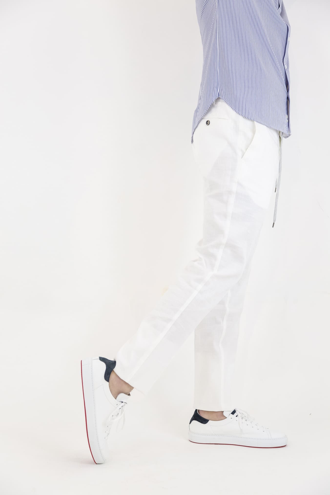 PT White Linen and Cotton Trousers with Removable Drawstring