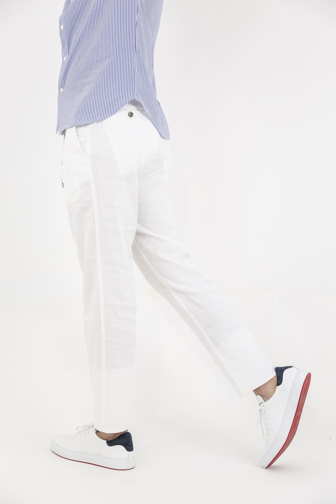 PT White Linen and Cotton Trousers with Removable Drawstring