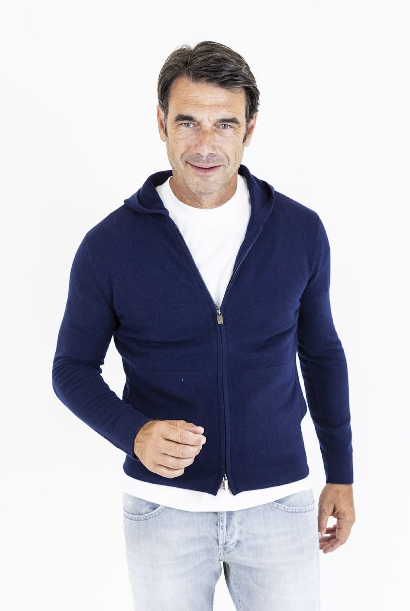 BRAMANI Navy Blue Cashmere Hooded Sweatshirt