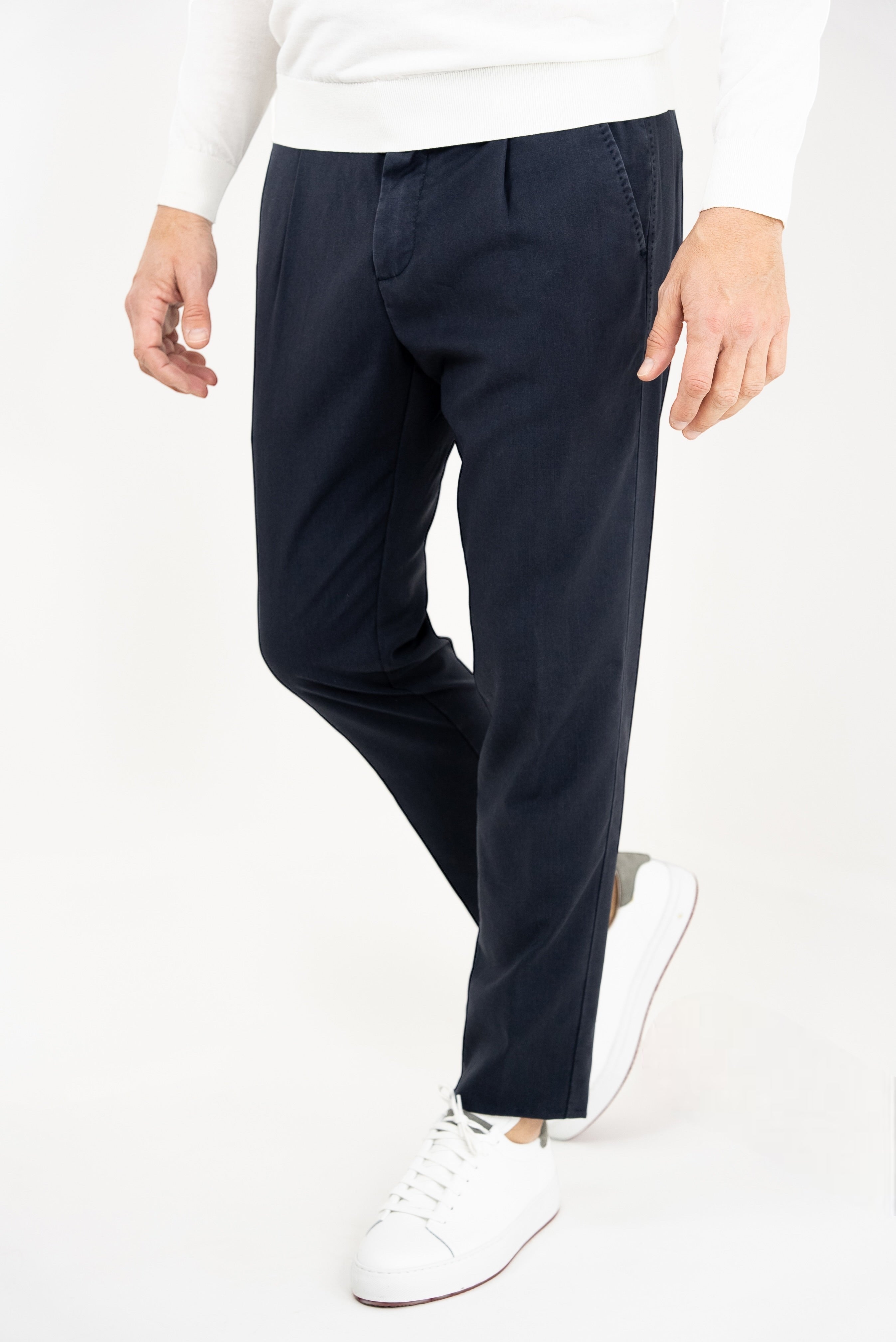 MYTHS Pantaloni Fresco Lana con Pinces Blu Scuro