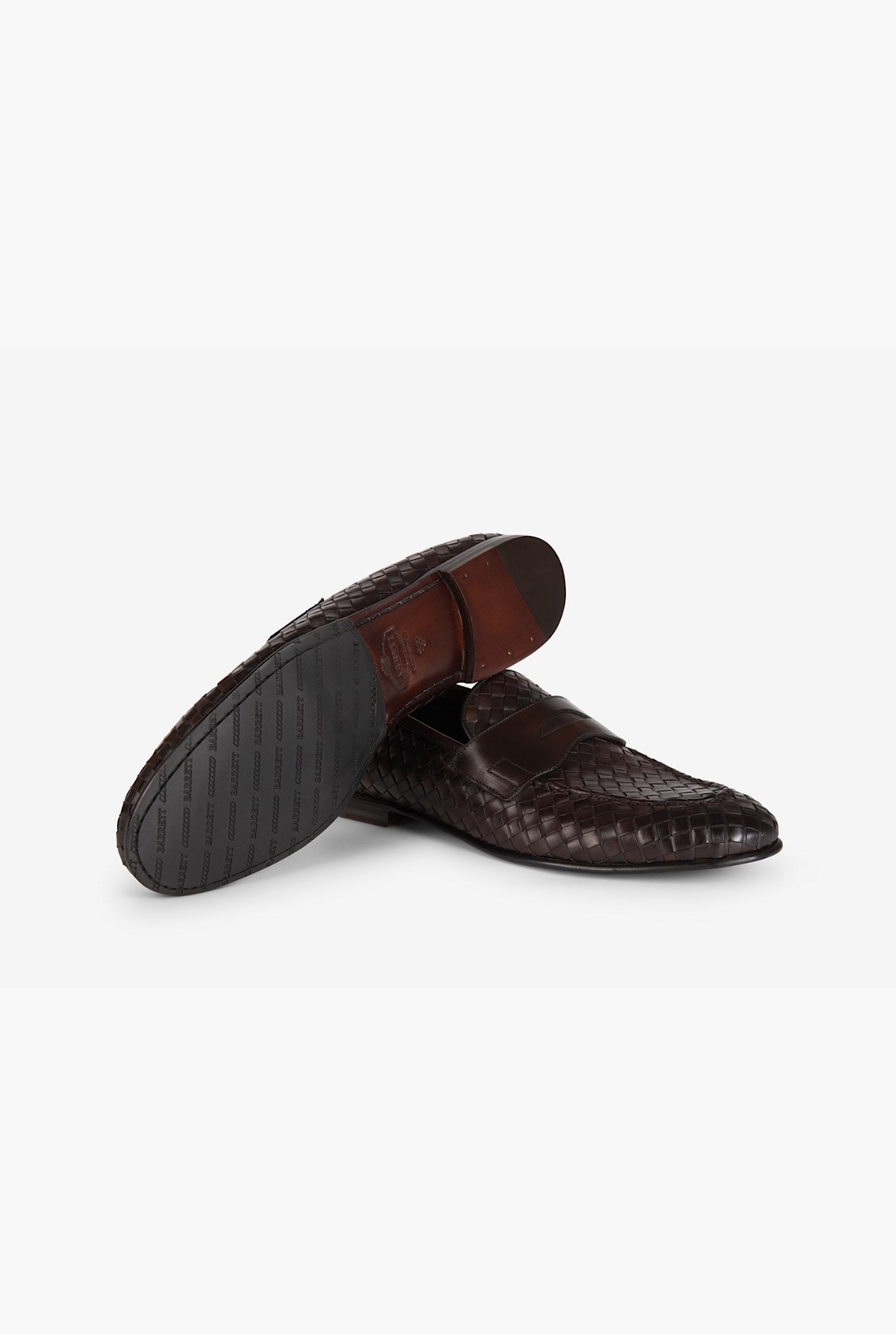 BARRETT Dark Brown Woven Leather Moccasin