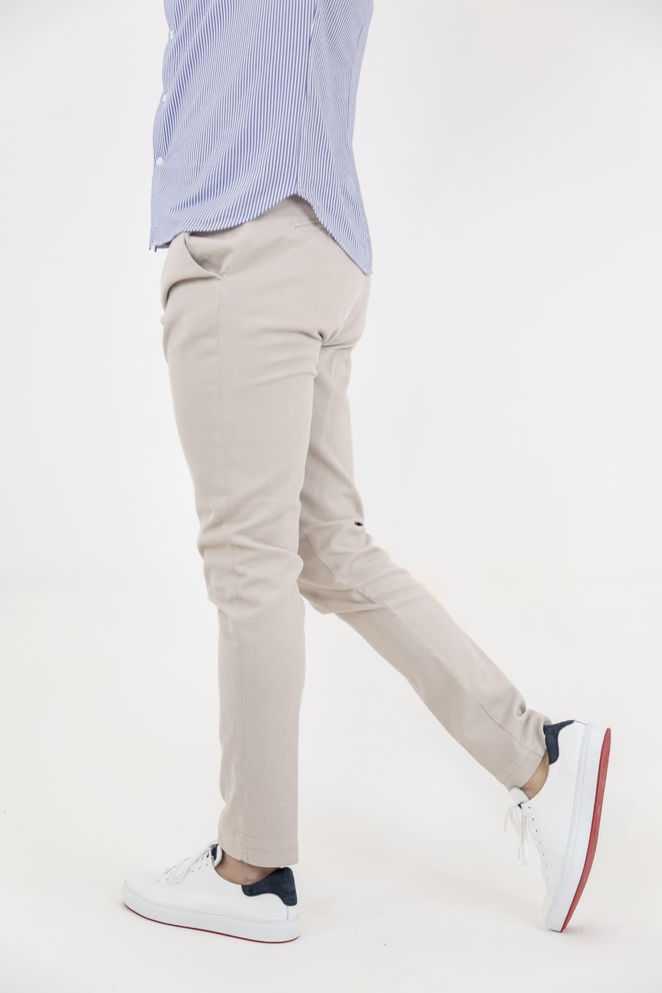 Pantaloni con Pinces Cotone Stretch Beige Chiaro - Guarino Store