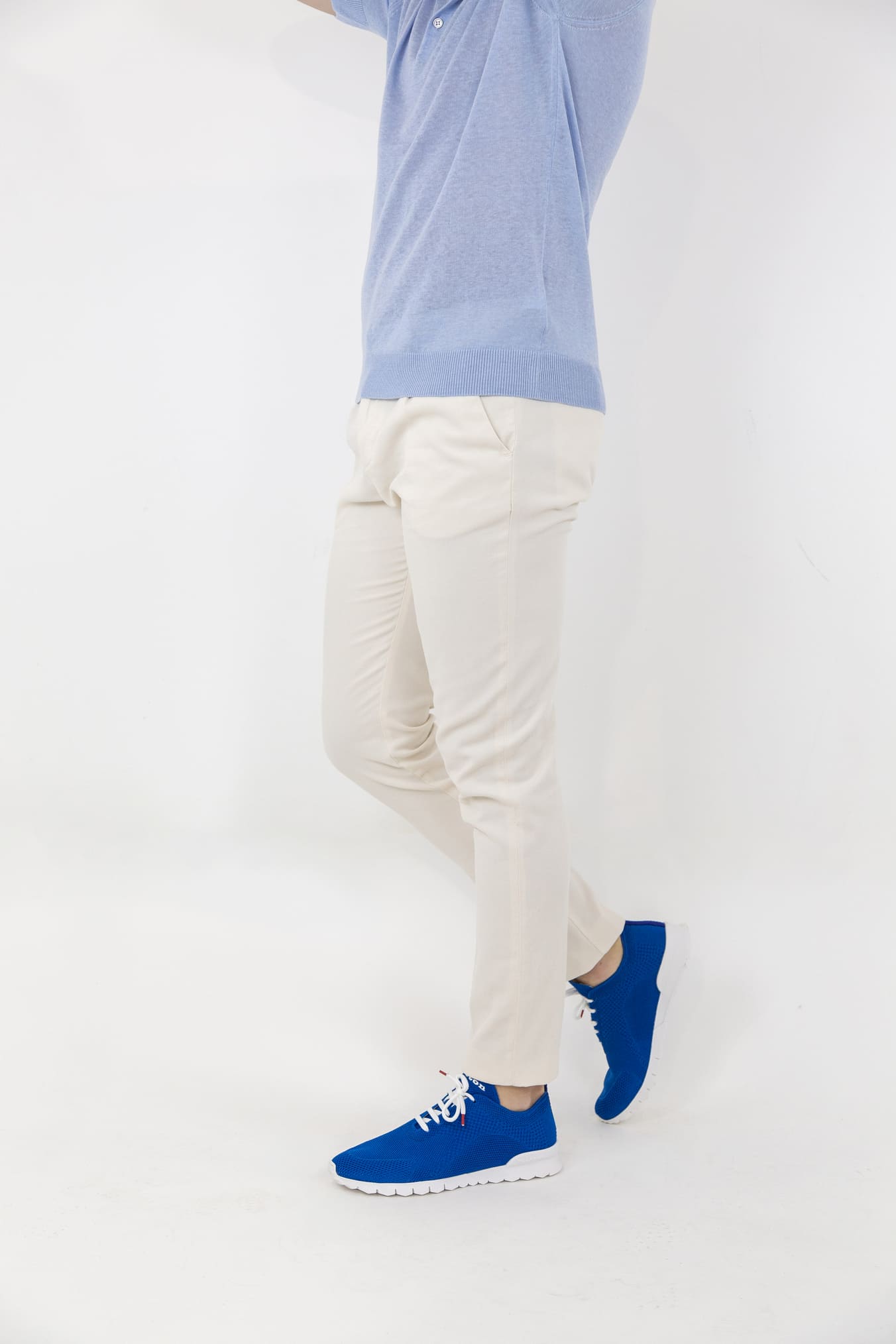 Pantaloni con Pinces Cotone Stretch Panna - Guarino Store