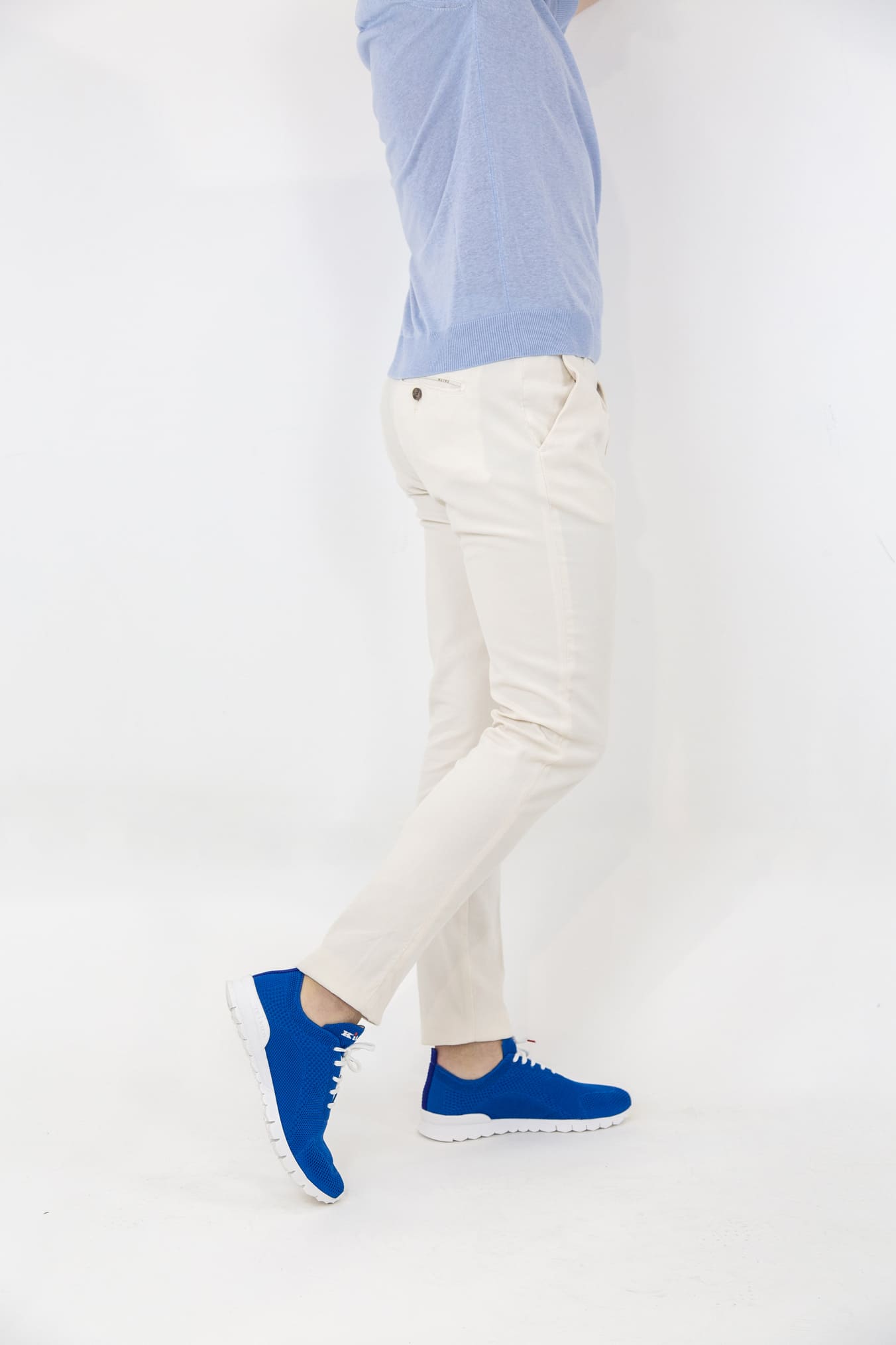 Pantaloni con Pinces Cotone Stretch Panna - Guarino Store