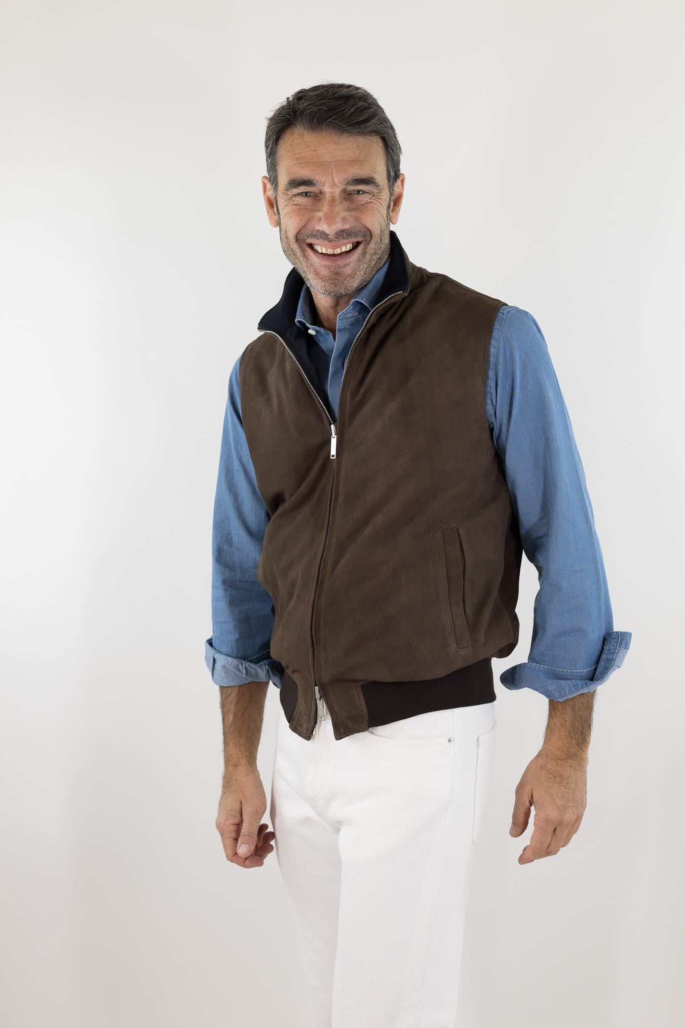 Gilet Reversibile Suede Nylon Moro/Blu - Guarino Store