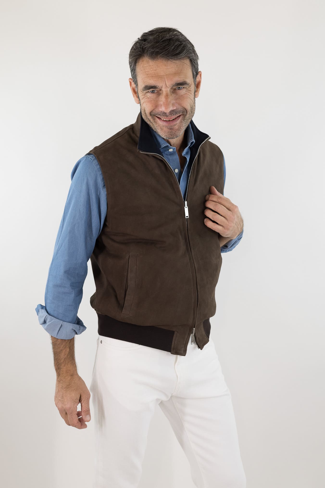 Gilet Reversibile Suede Nylon Moro/Blu - Guarino Store