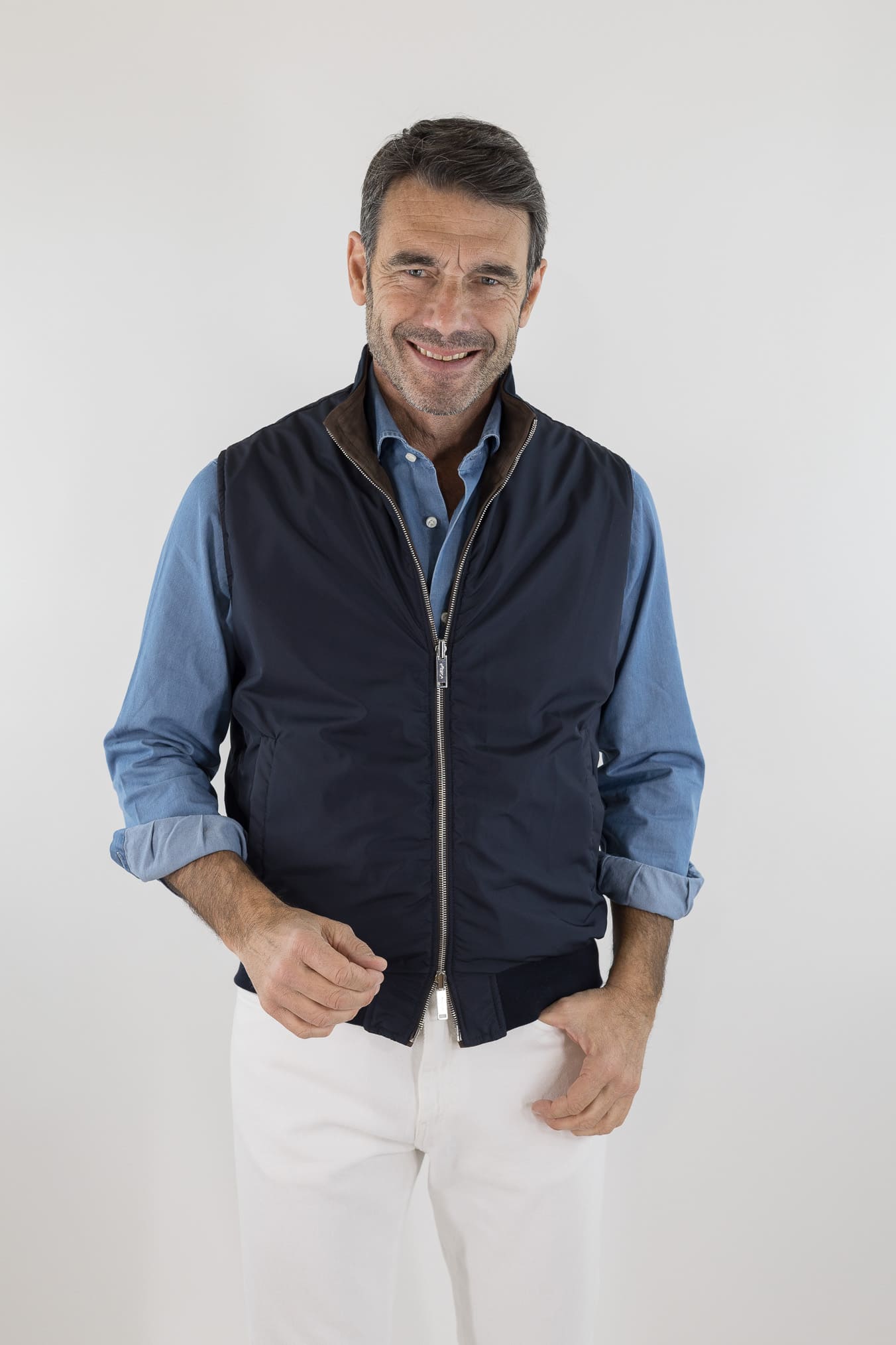 Gilet Reversibile Suede Nylon Moro/Blu - Guarino Store