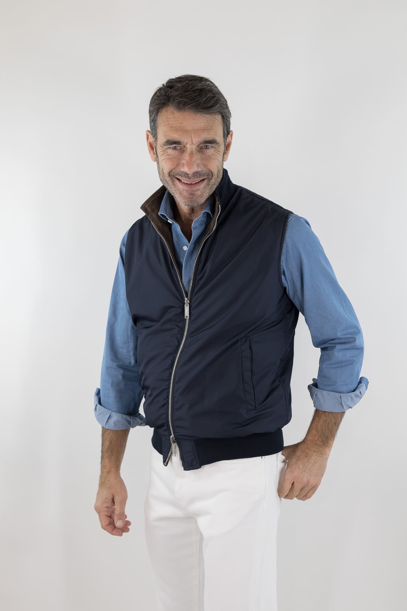Gilet Reversibile Suede Nylon Moro/Blu - Guarino Store