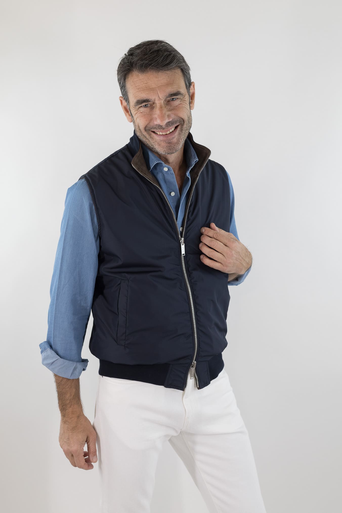 Gilet Reversibile Suede Nylon Moro/Blu - Guarino Store