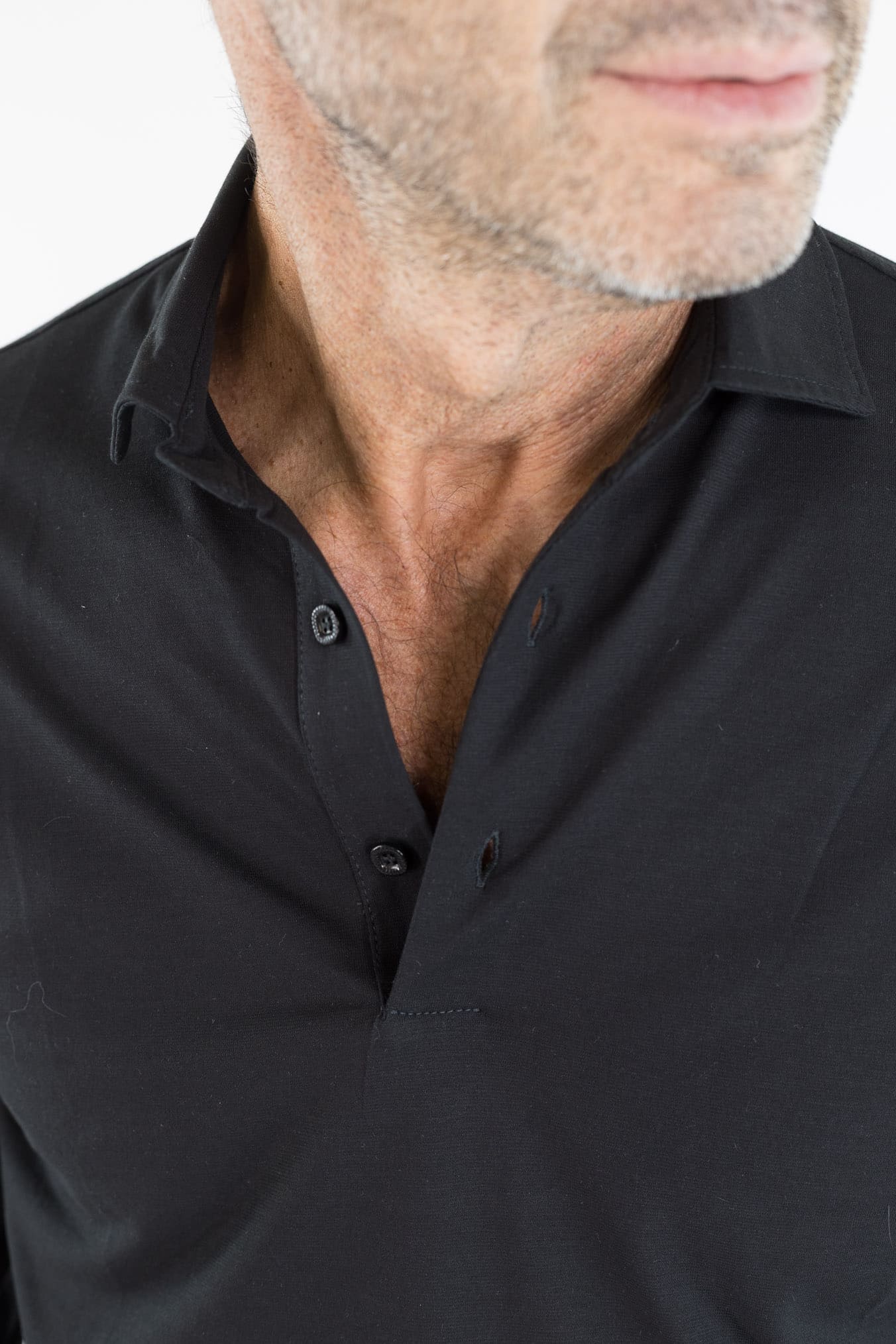 KIRED Polo Maniche Lunghe Cotone Crêpe Nero