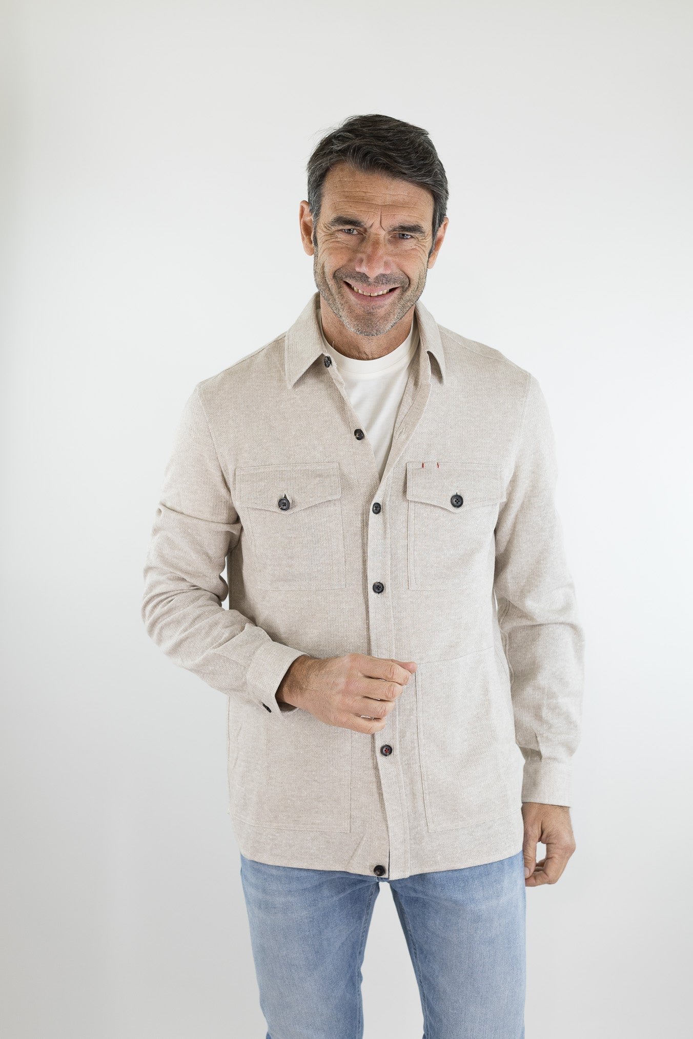 Overshirt Lino Cotone Beige Mélange ISAIA