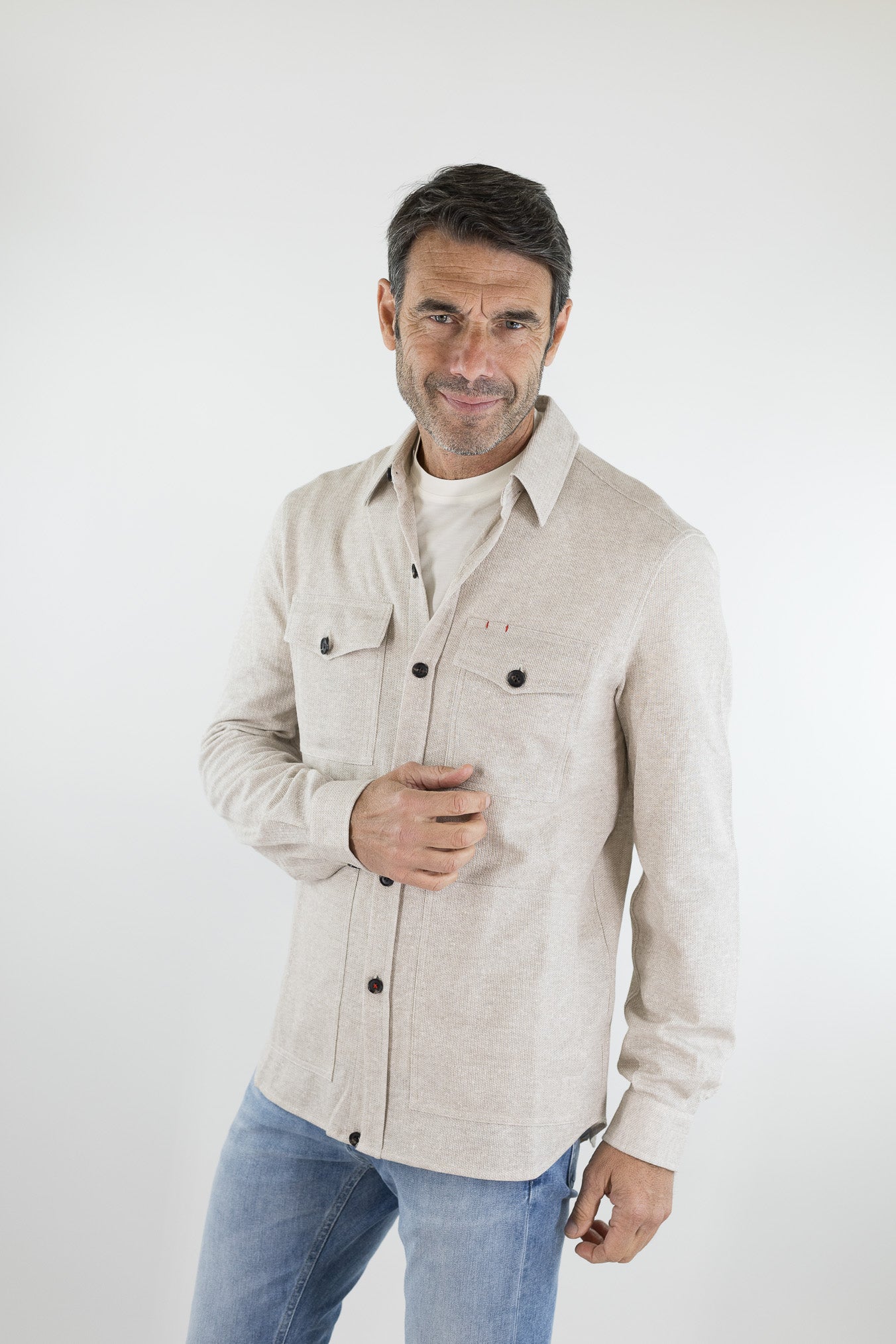 Overshirt Lino Cotone Beige Mélange ISAIA