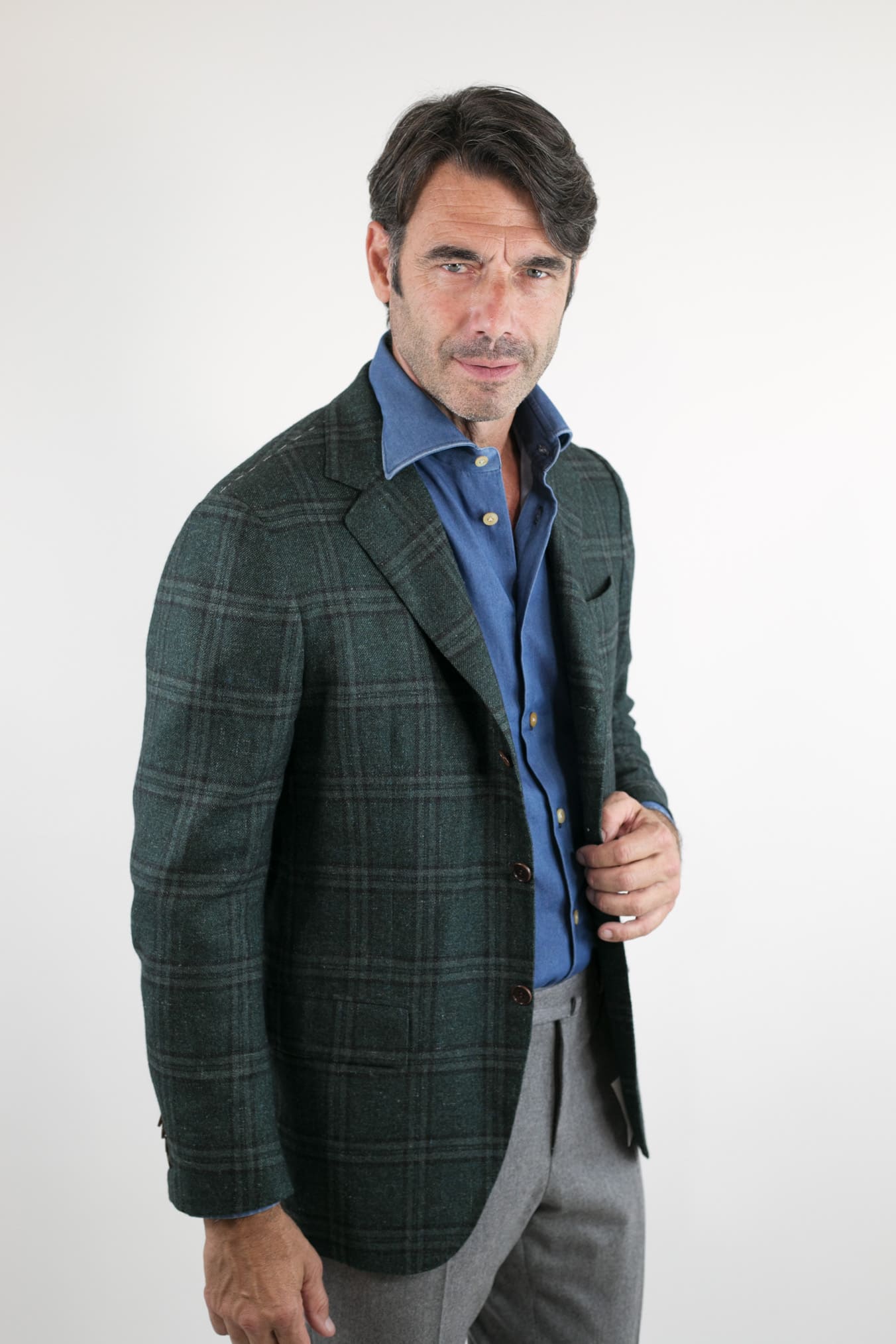 KITON Giacca Galles Cashmere Seta e Lino Verde