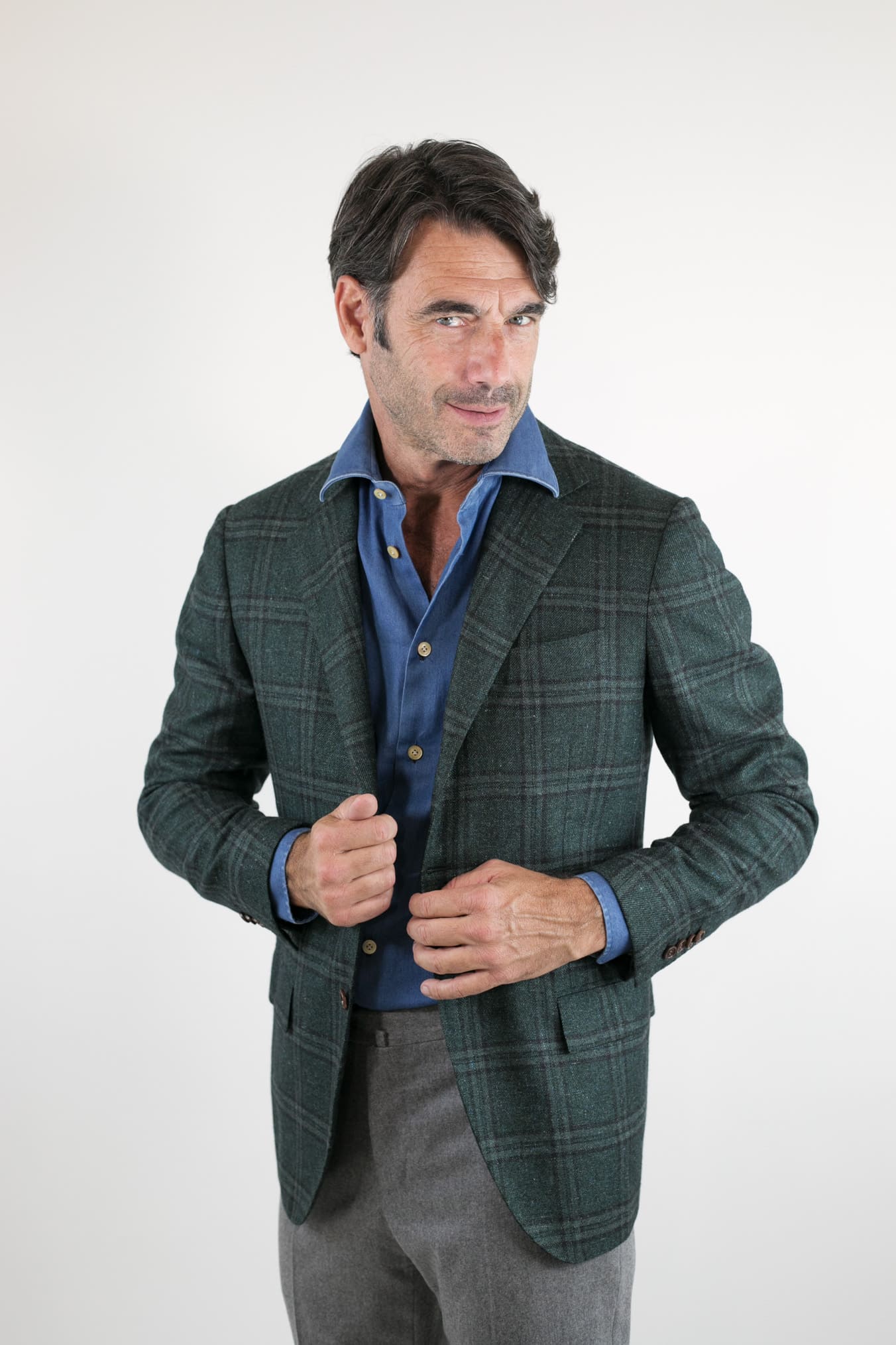 KITON Giacca Galles Cashmere Seta e Lino Verde