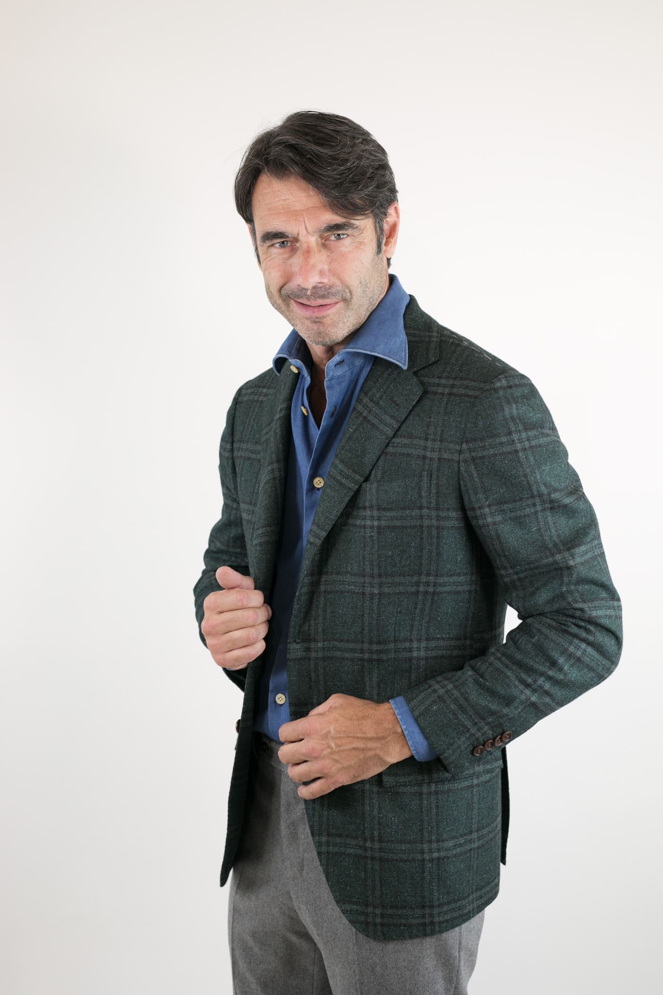 KITON Giacca Galles Cashmere Seta e Lino Verde