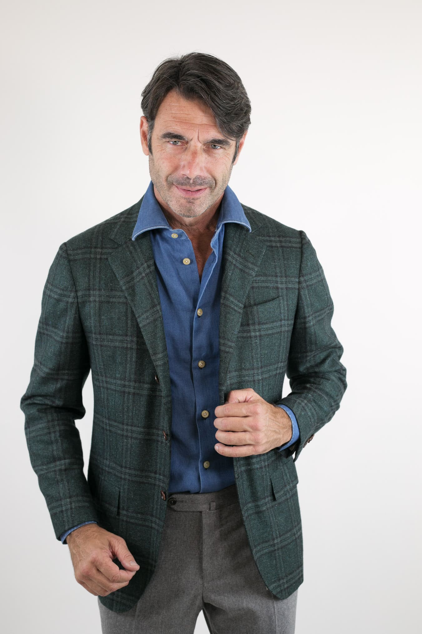 KITON Giacca Galles Cashmere Seta e Lino Verde