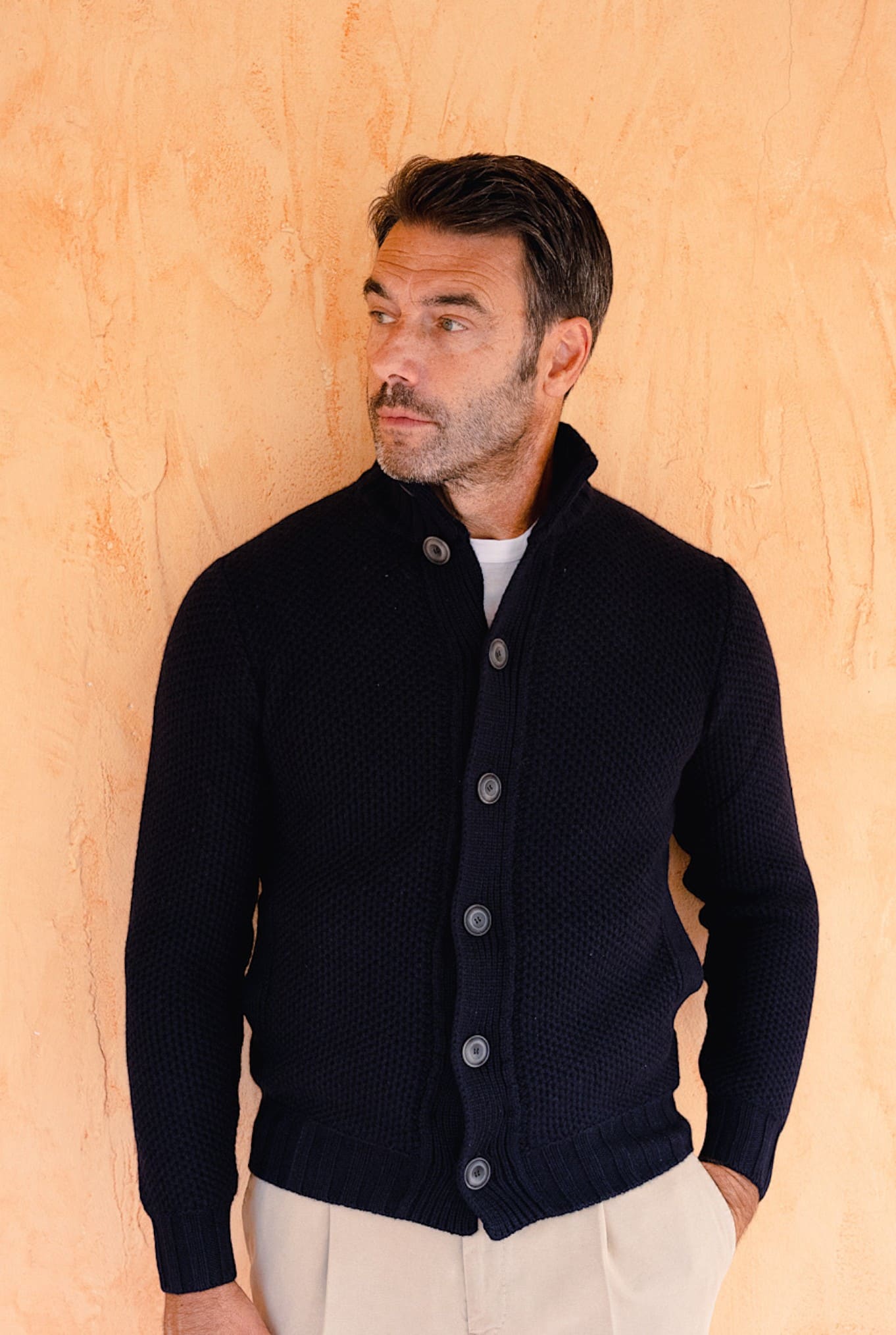 Guarino Giacca in maglia cashmere blu navy