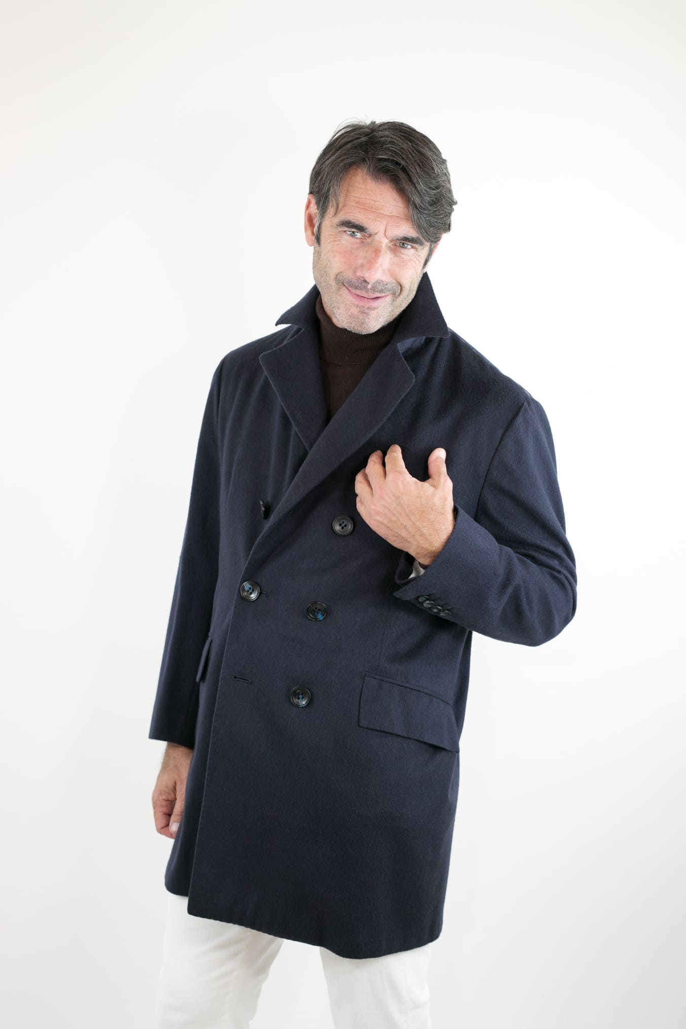 KITON Cappotto Doppiopetto Cashmere Blu Scuro