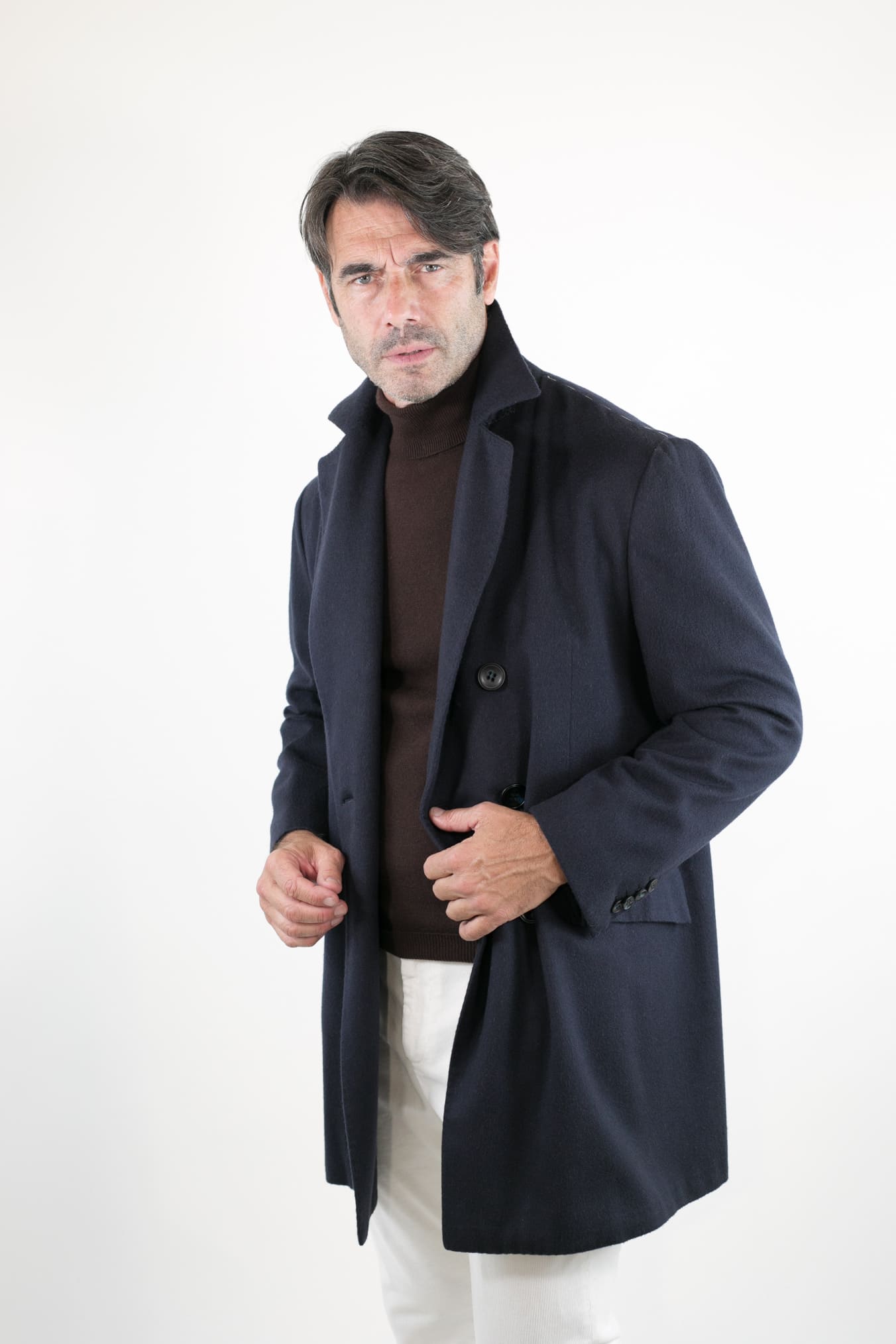 KITON Cappotto Doppiopetto Cashmere Blu Scuro